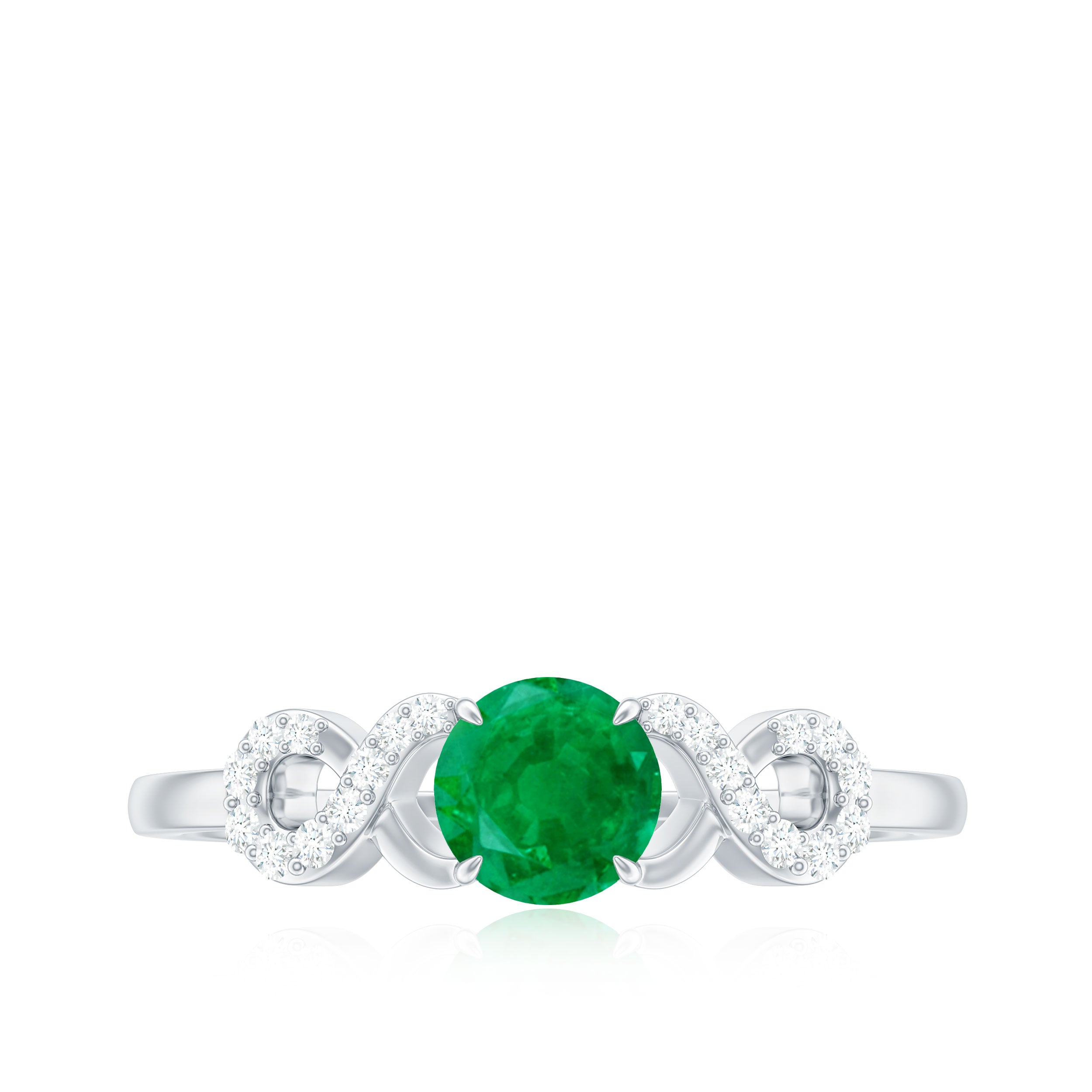Real Emerald Diamond Promise Engagement Ring with Criss Cross Shank AAA - Rosec Jewels