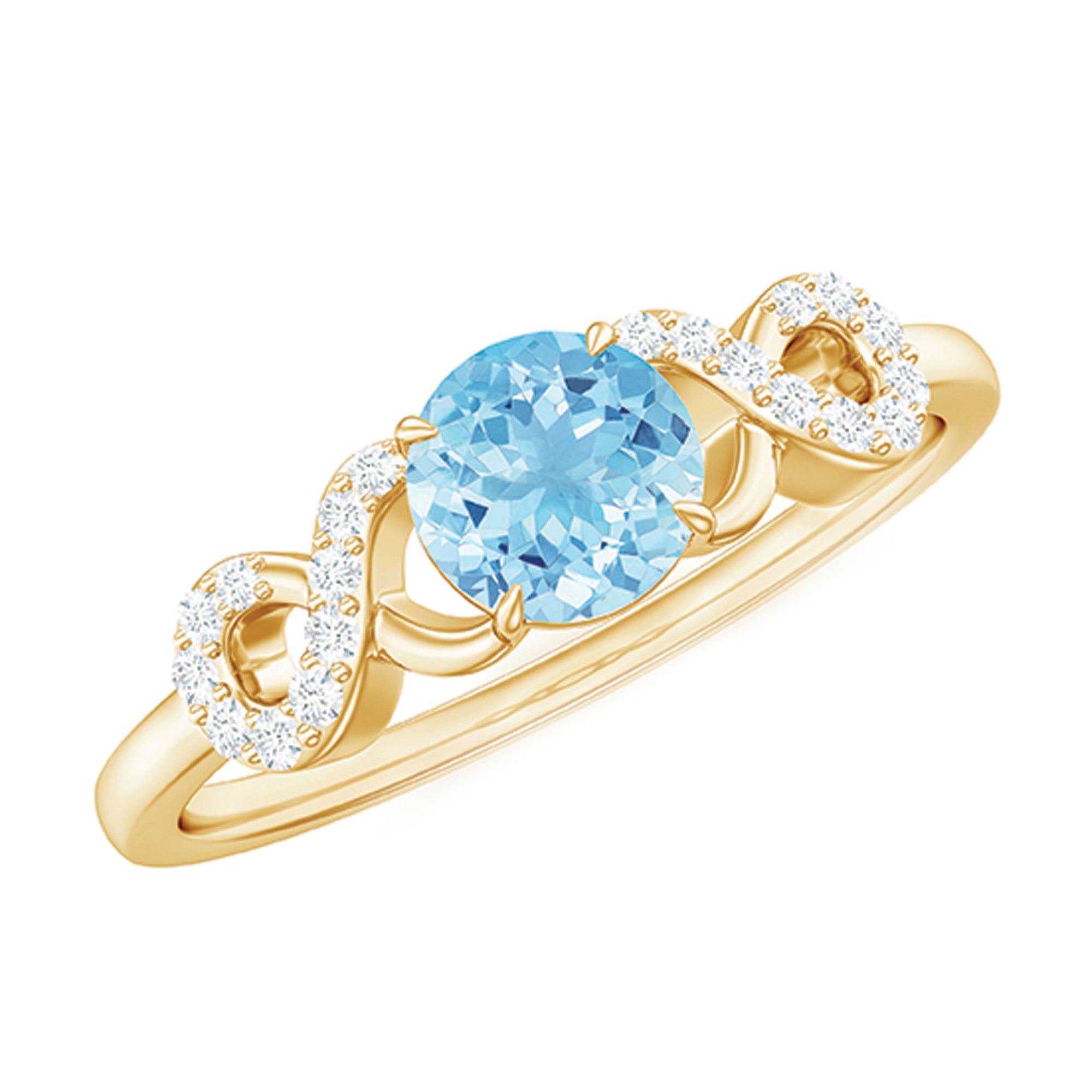 Round Shape Aquamarine and Diamond Infinity Engagement Ring AAA - Rosec Jewels