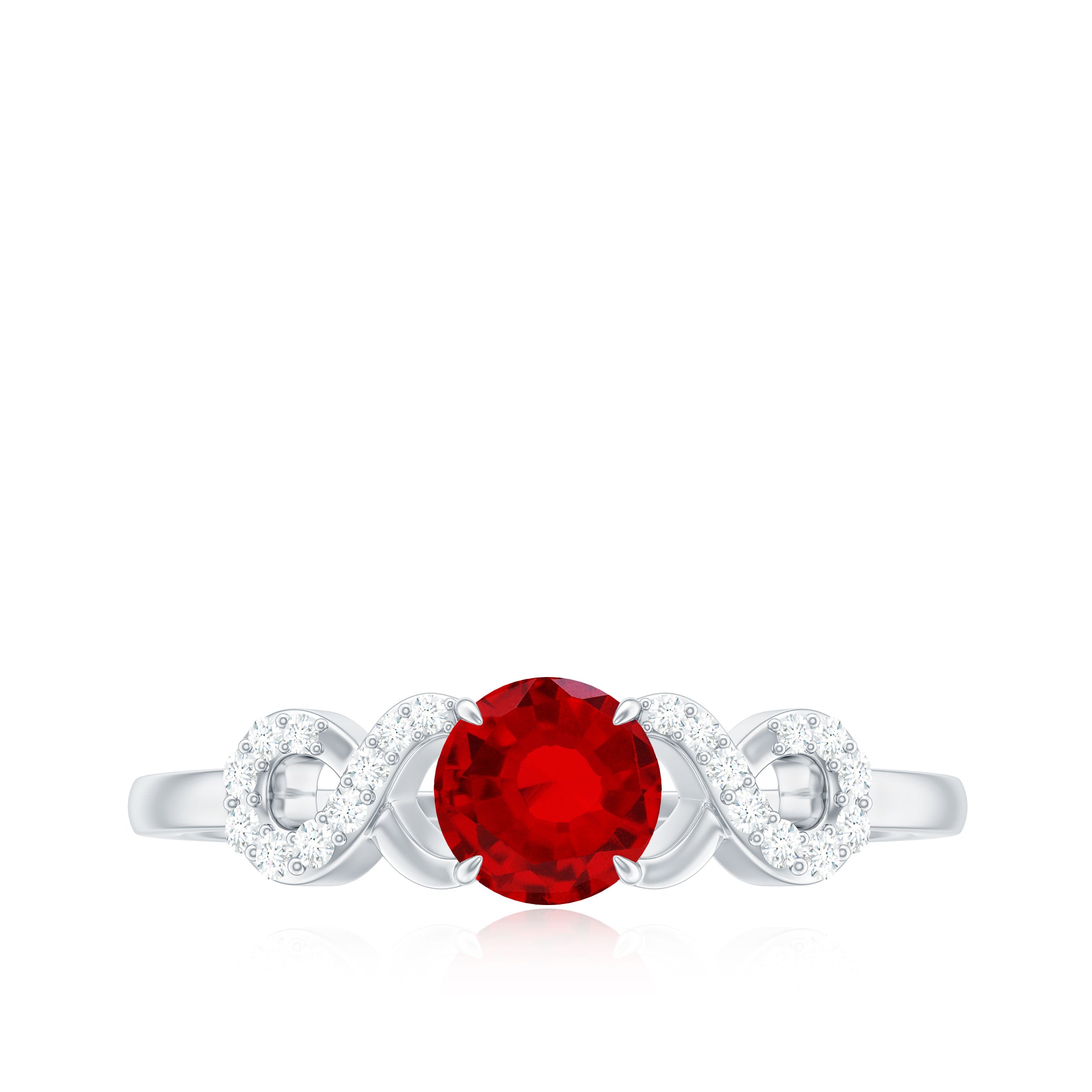 Certified 0.6 Carat Lab Grown Ruby Promise Ring with Diamond Infinity Knot AAAA - Rosec Jewels