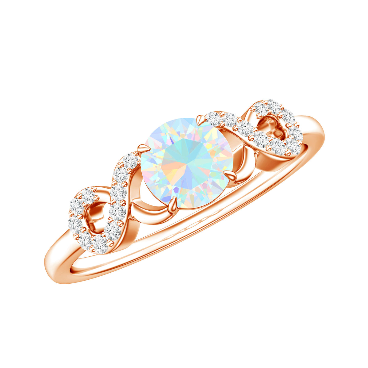 Certified Real Ethiopian Rainbow Opal Diamond Engagement Ring with Criss Cross Shank AAA - Rosec Jewels