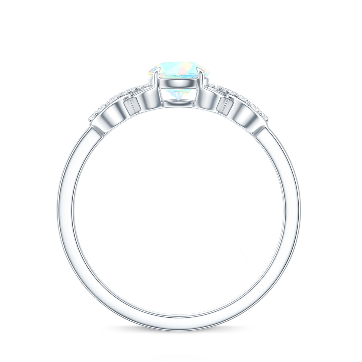 Certified Real Ethiopian Rainbow Opal Diamond Engagement Ring with Criss Cross Shank AAA - Rosec Jewels