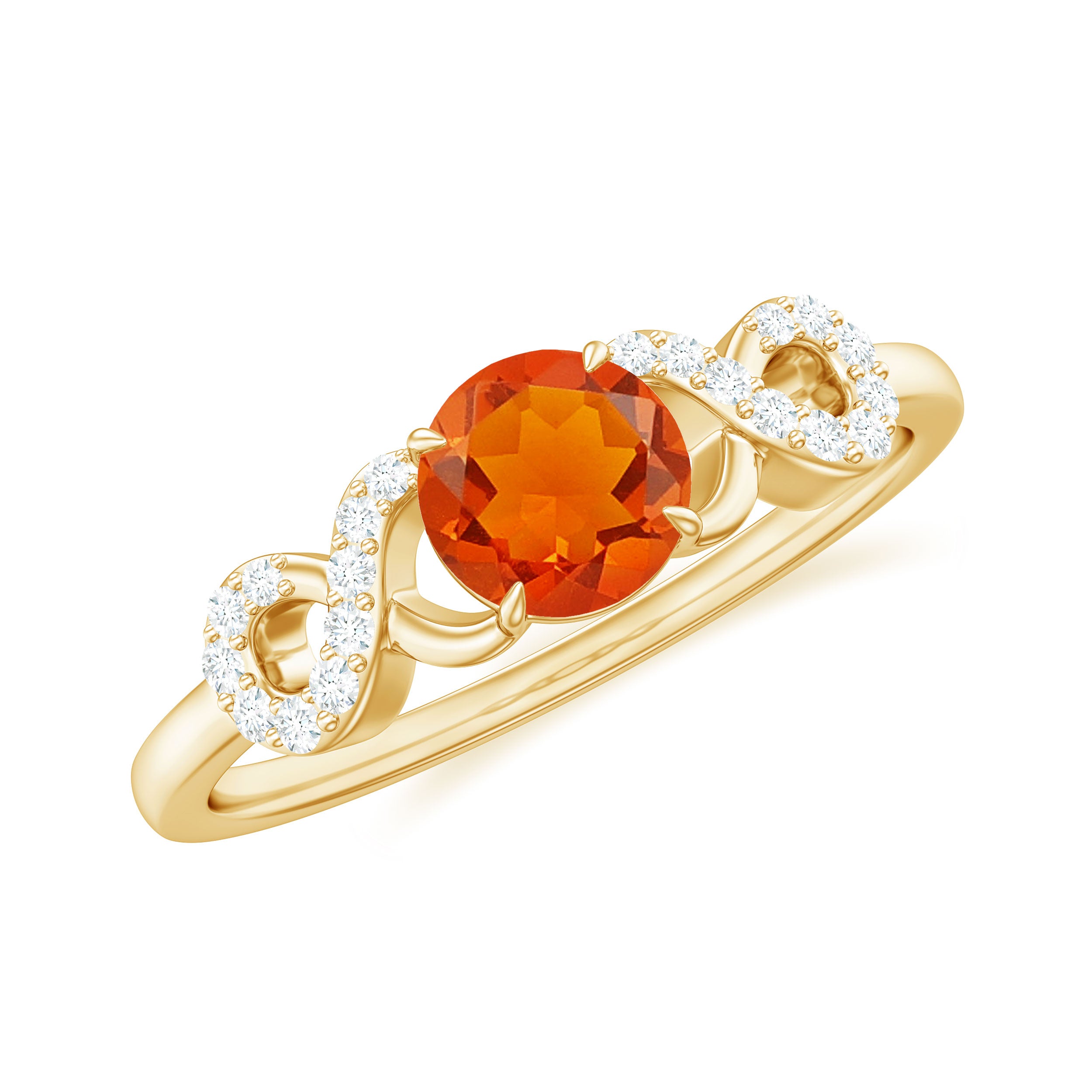 Rosec Jewels-Round Shape Solitaire Fire Opal Infinity Engagement Ring with Diamond