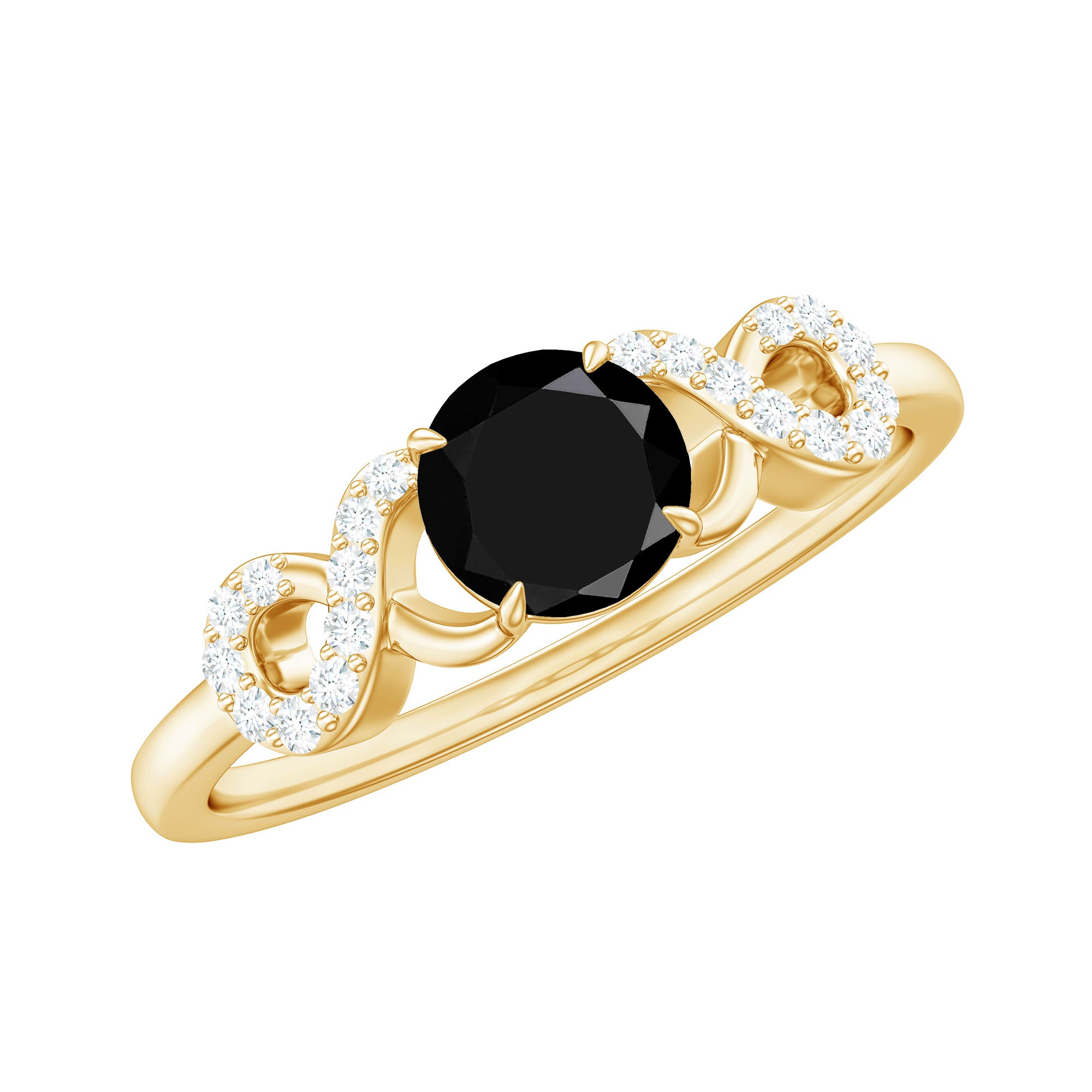 0.45 Carat Black Onyx and Diamond Criss Cross Engagement Ring AAA - Rosec Jewels