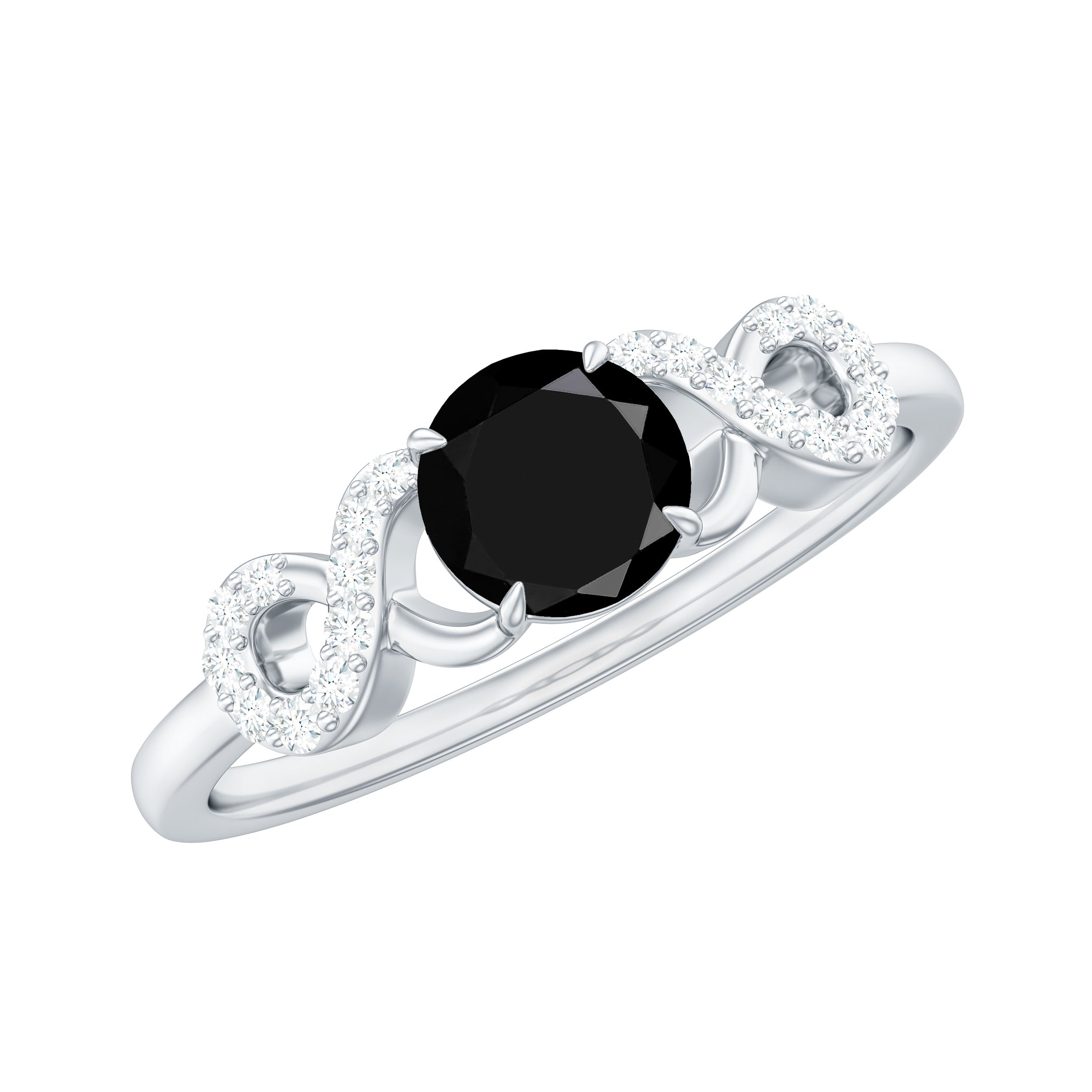Black Spinel Infinity Engagement Ring with Diamond