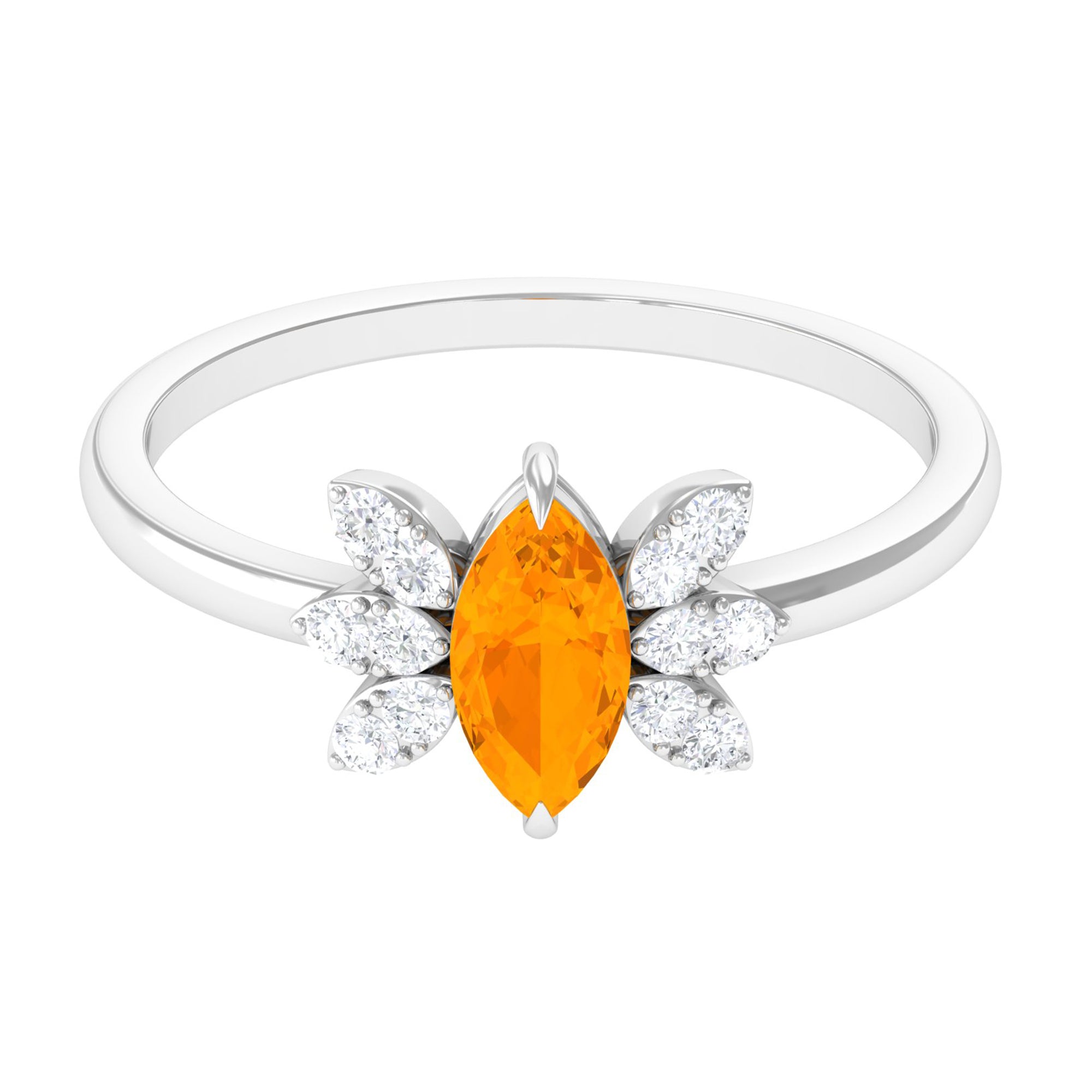 3/4 Ct Marquise Fire Opal and Diamond Engagement Ring AAA - Rosec Jewels