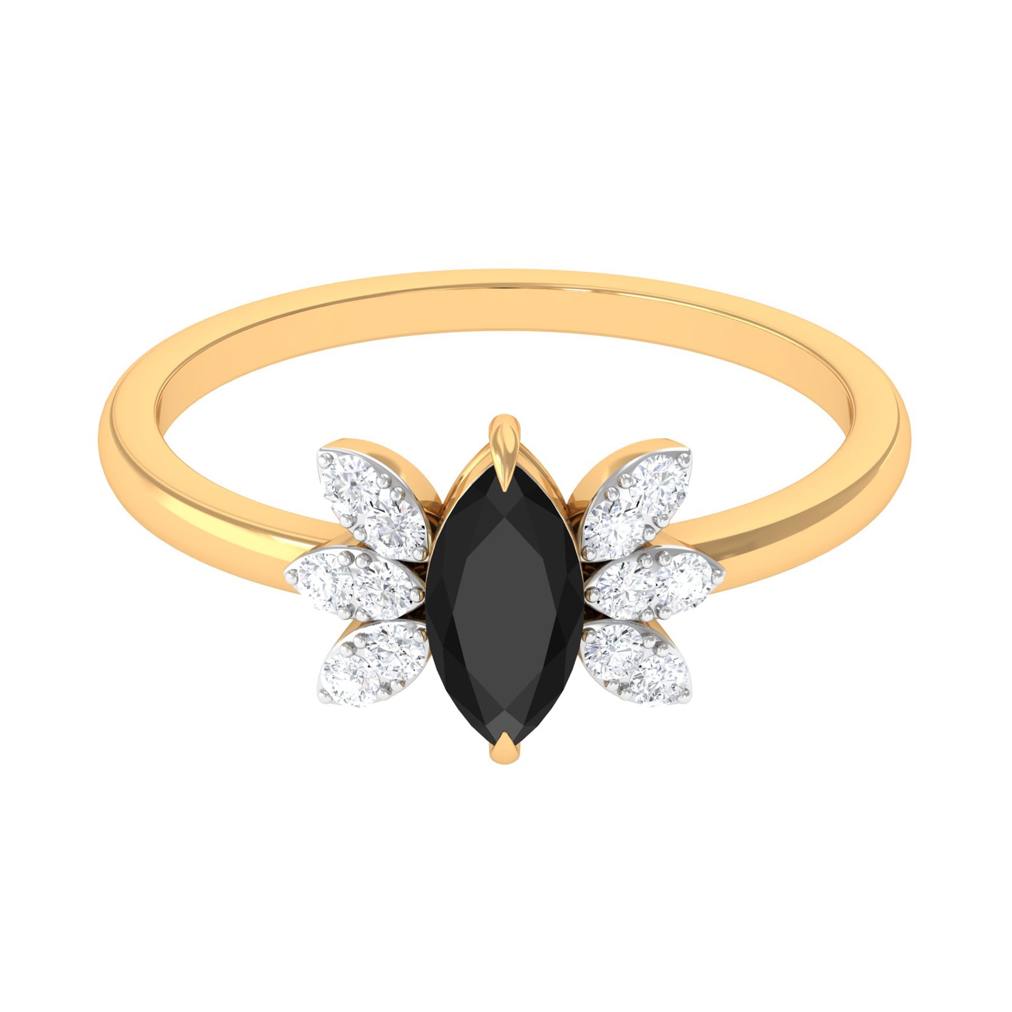 1 CT Claw Set Marquise Black Spinel and Diamond Promise Ring AAA - Rosec Jewels