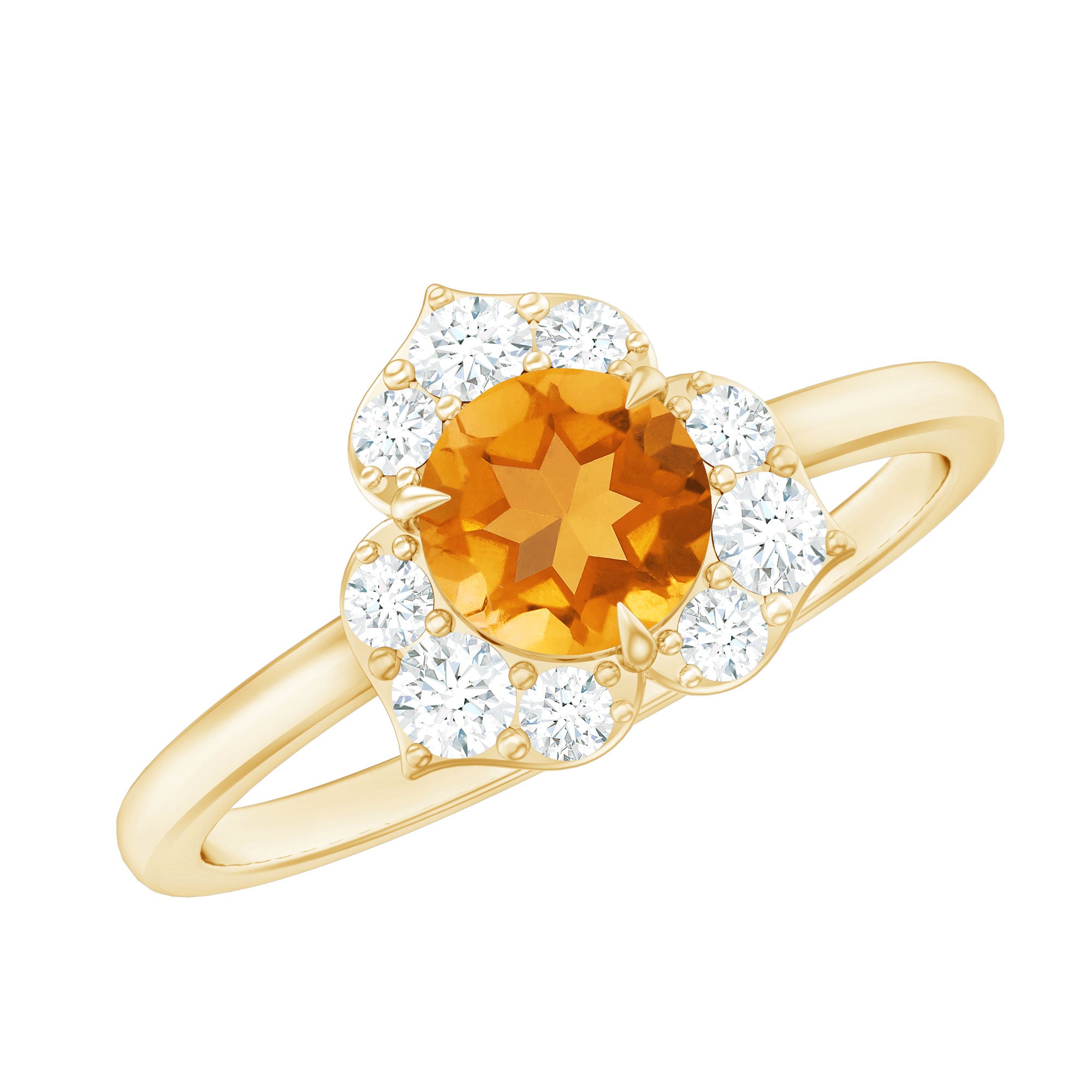 Certified Natural Citrine Designer Flower Engagement Ring with Diamond AAA - Rosec Jewels