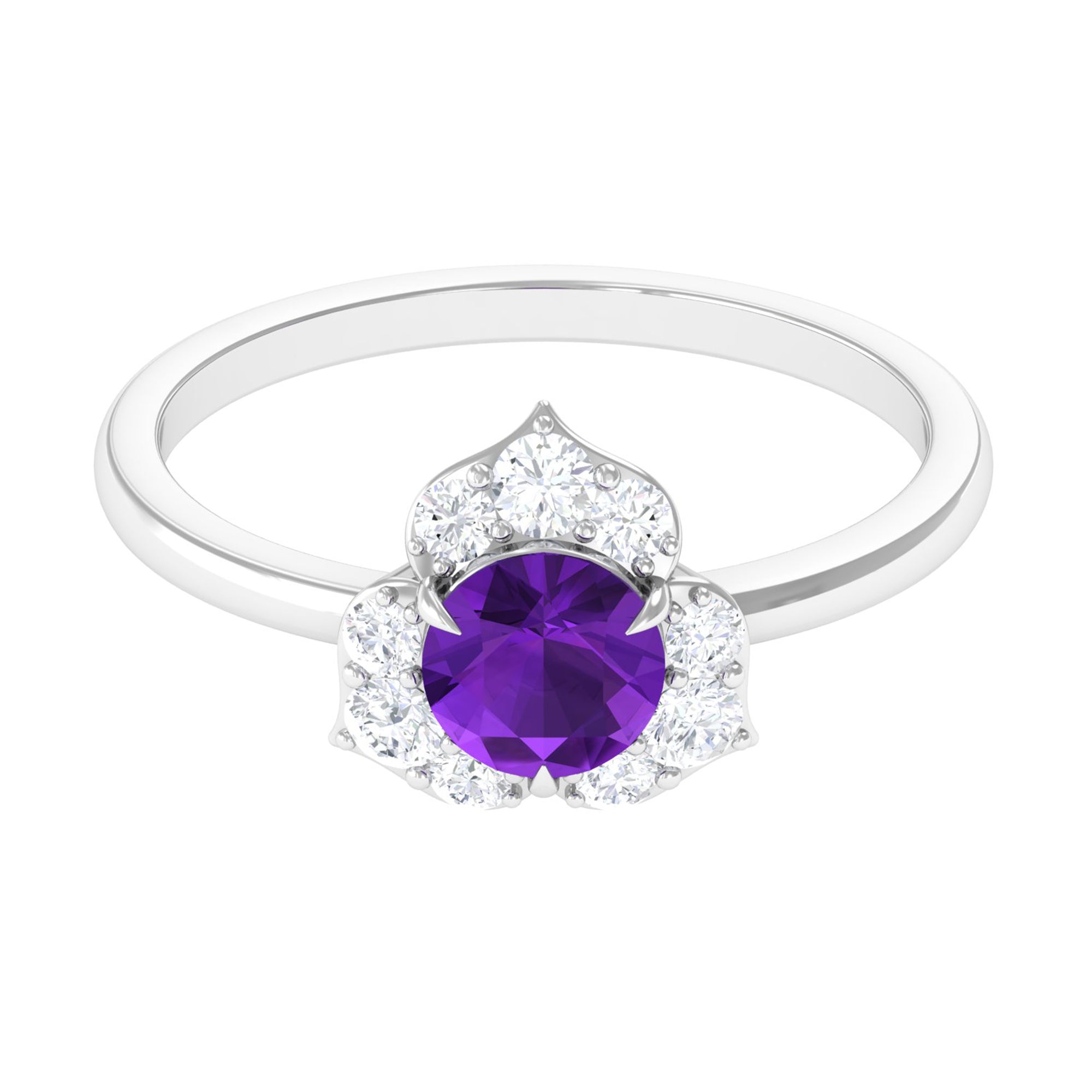 Genuine Amethyst Flower Engagement Ring with Diamond