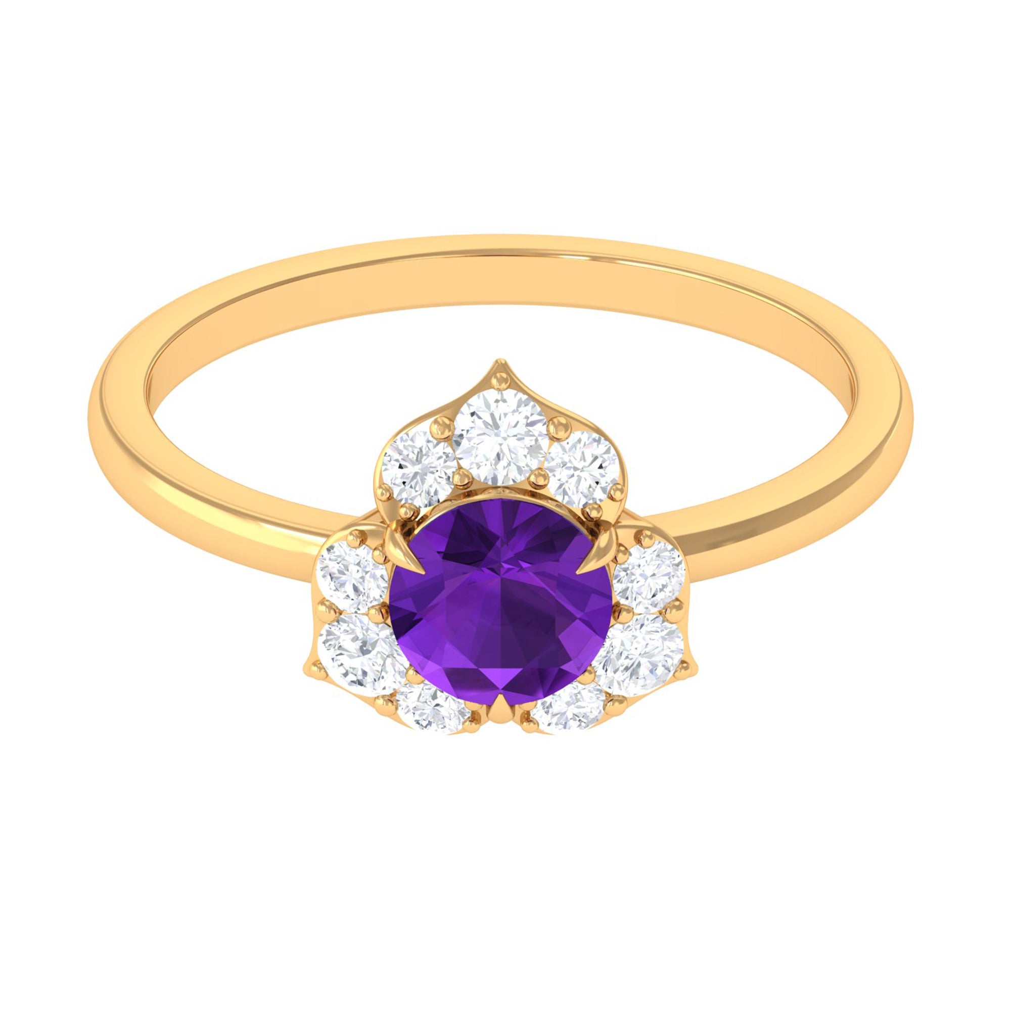 Real Amethyst Flower Engagement Ring with Diamond AAA - Rosec Jewels