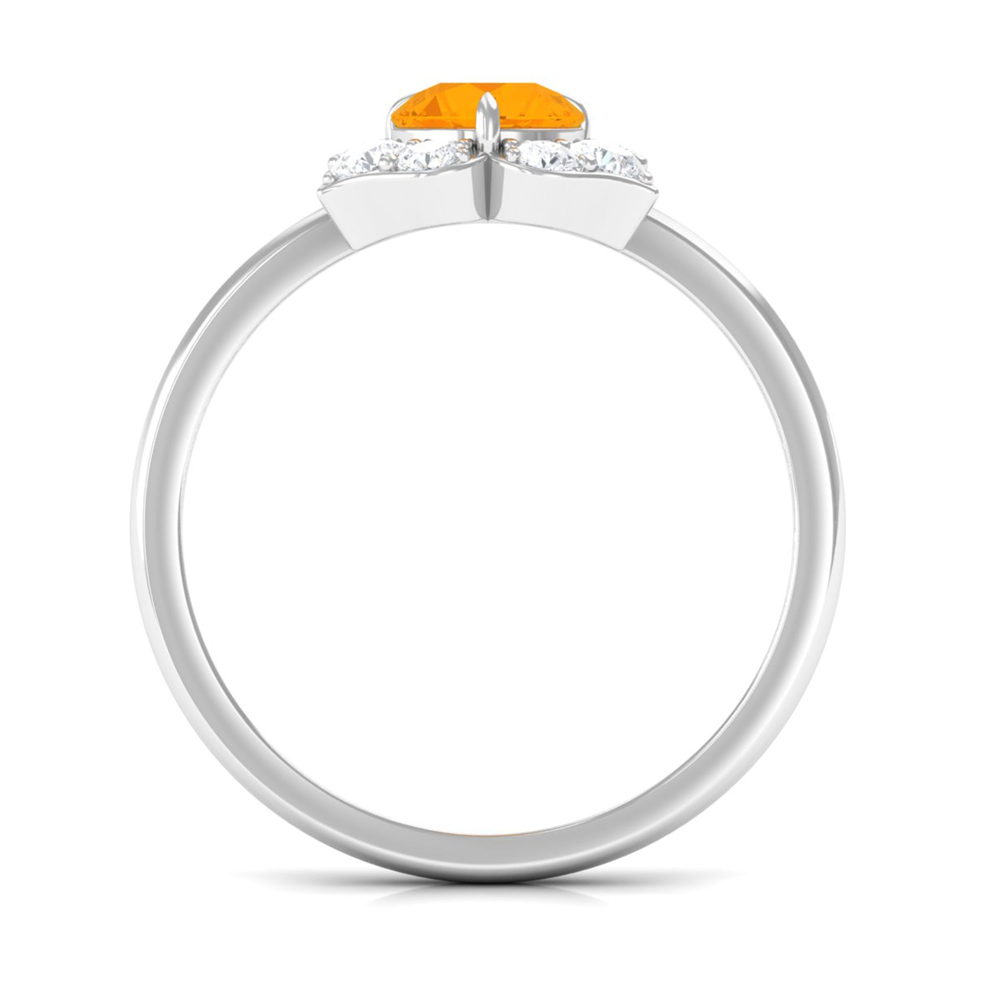 Round Fire Opal Flower Engagement Ring with Diamond AAA - Rosec Jewels