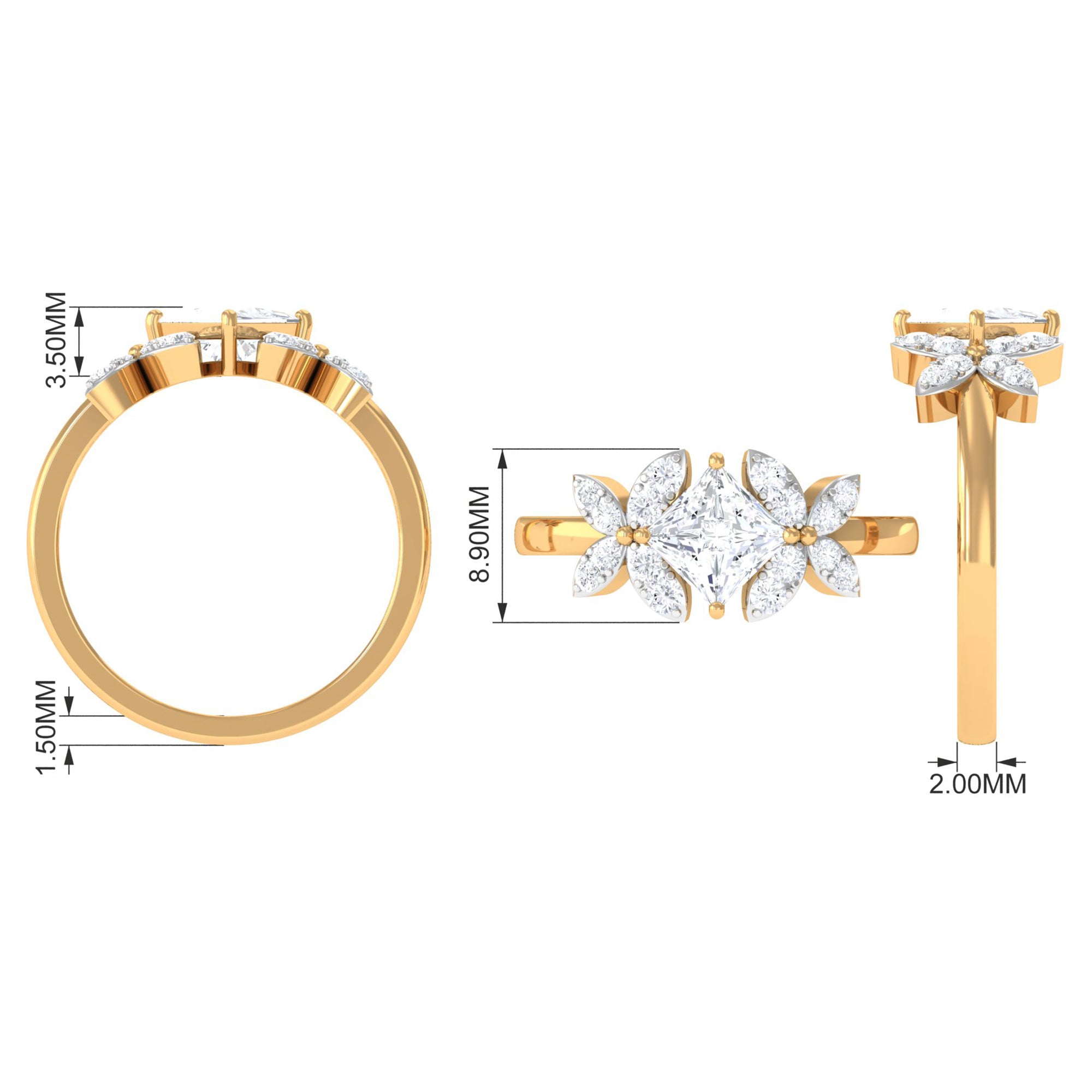 Zircon Floral Inspired Engagement Ring AAAA - Rosec Jewels