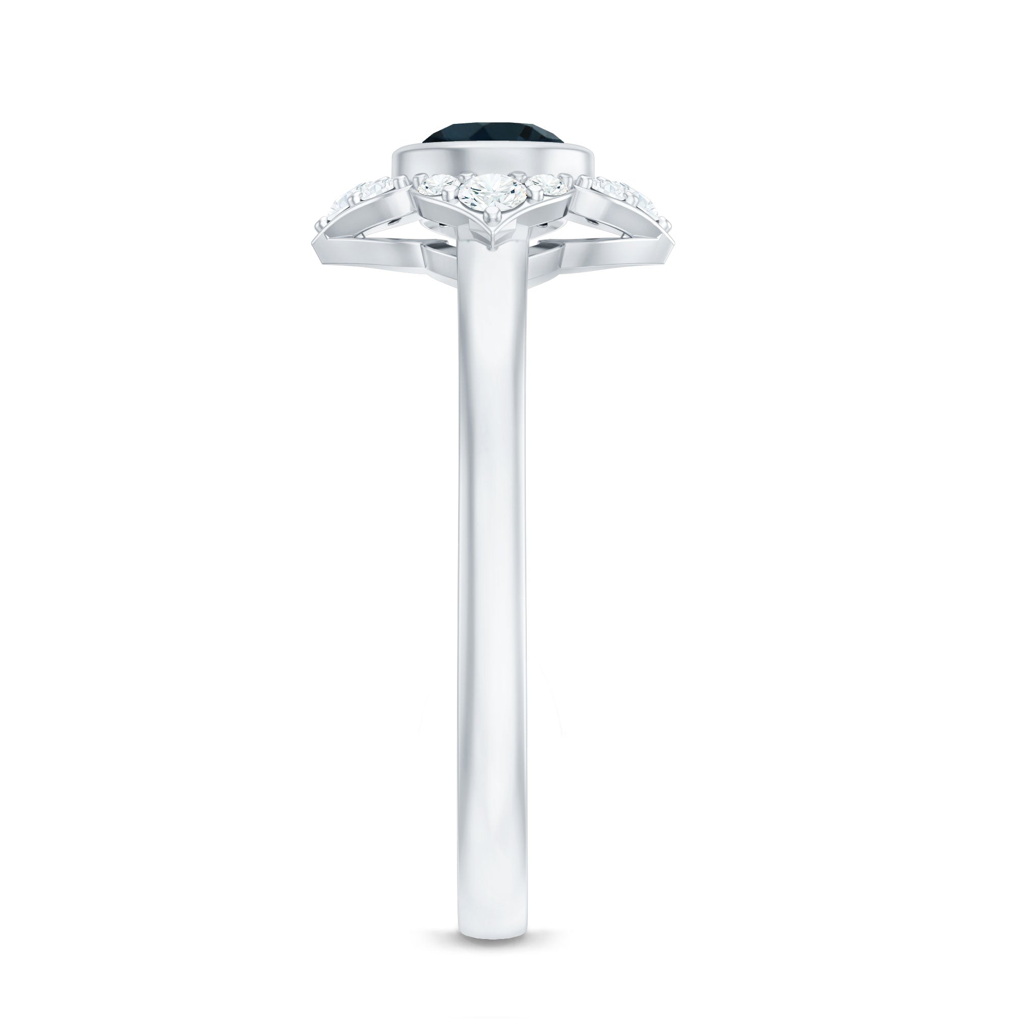 London Blue Topaz Bezel Engagement Ring with Diamond Halo AAA - Rosec Jewels