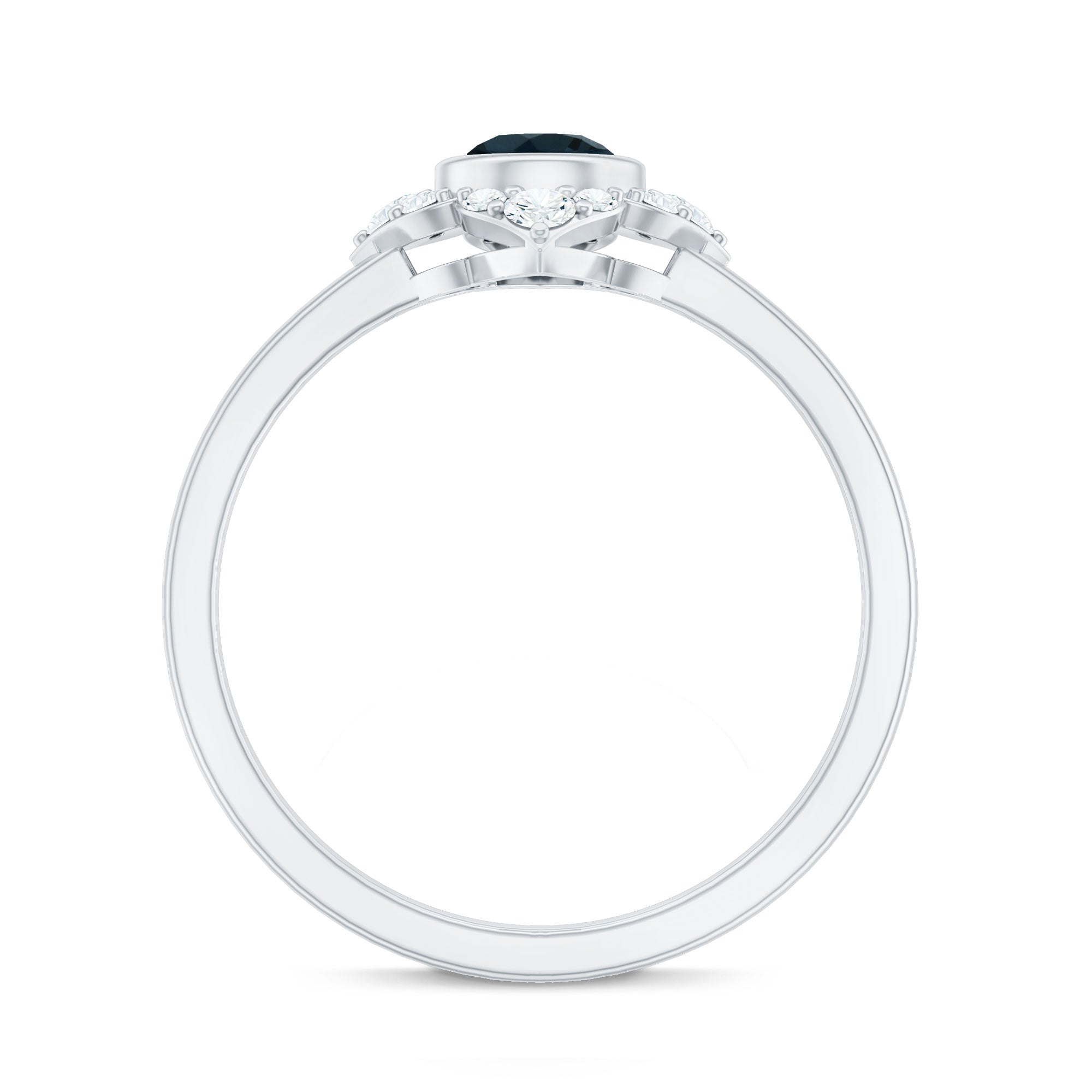 London Blue Topaz Bezel Engagement Ring with Diamond Halo AAA - Rosec Jewels