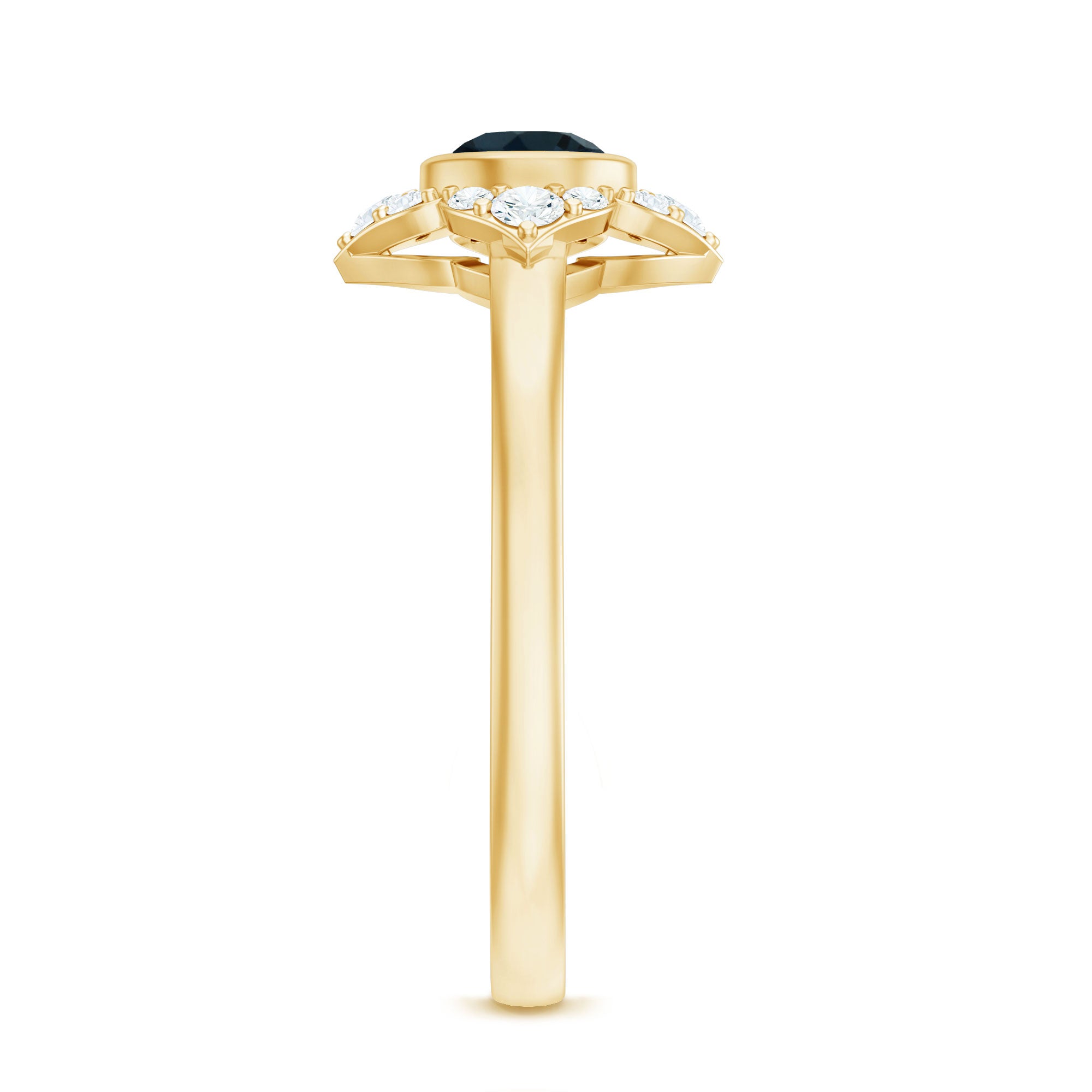 London Blue Topaz Bezel Engagement Ring with Diamond Halo AAA - Rosec Jewels