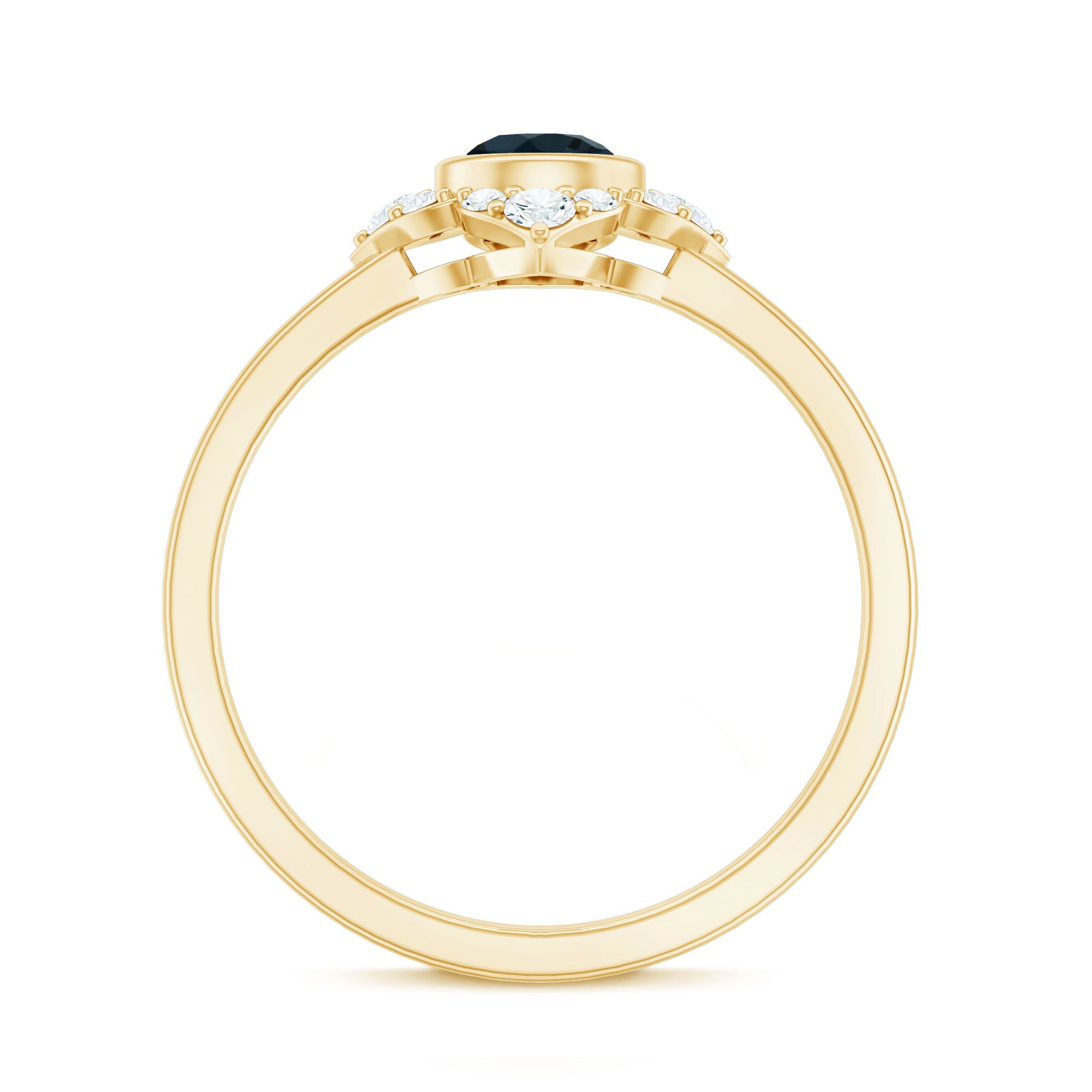 London Blue Topaz Bezel Engagement Ring with Diamond Halo AAA - Rosec Jewels