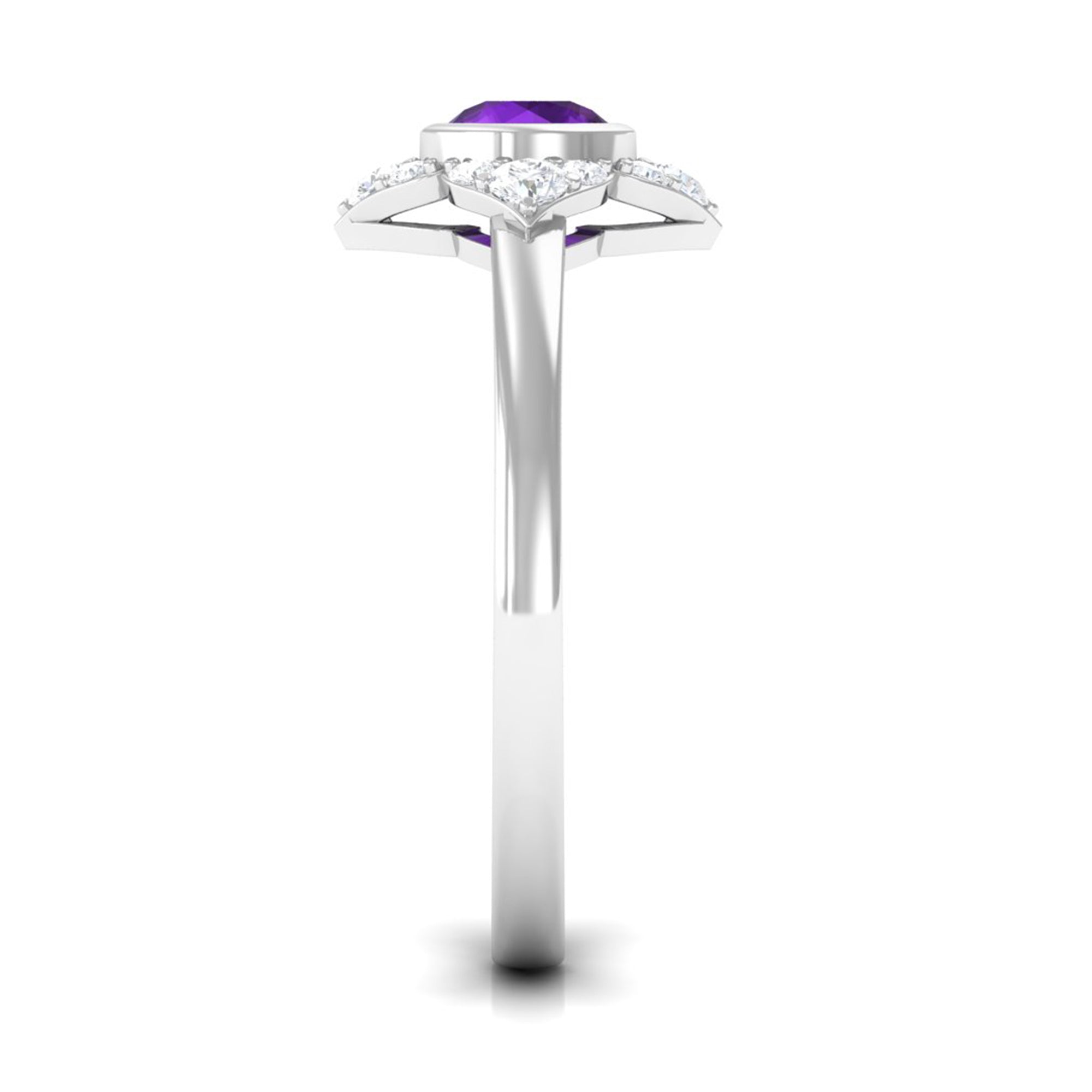 3/4 CT Bezel Set Amethyst Flower Engagement Ring with Diamond AAA - Rosec Jewels