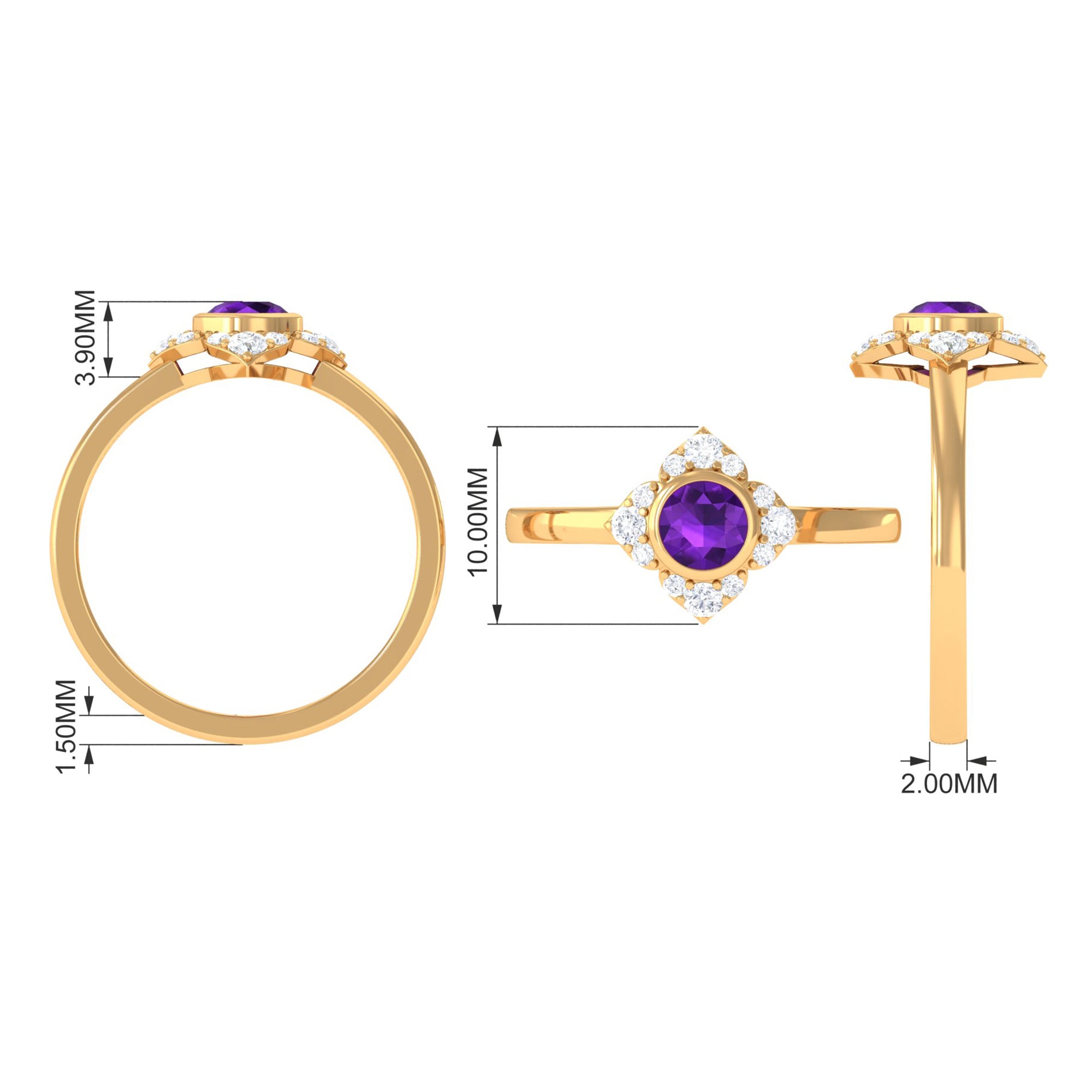 3/4 CT Bezel Set Amethyst Flower Engagement Ring with Diamond AAA - Rosec Jewels