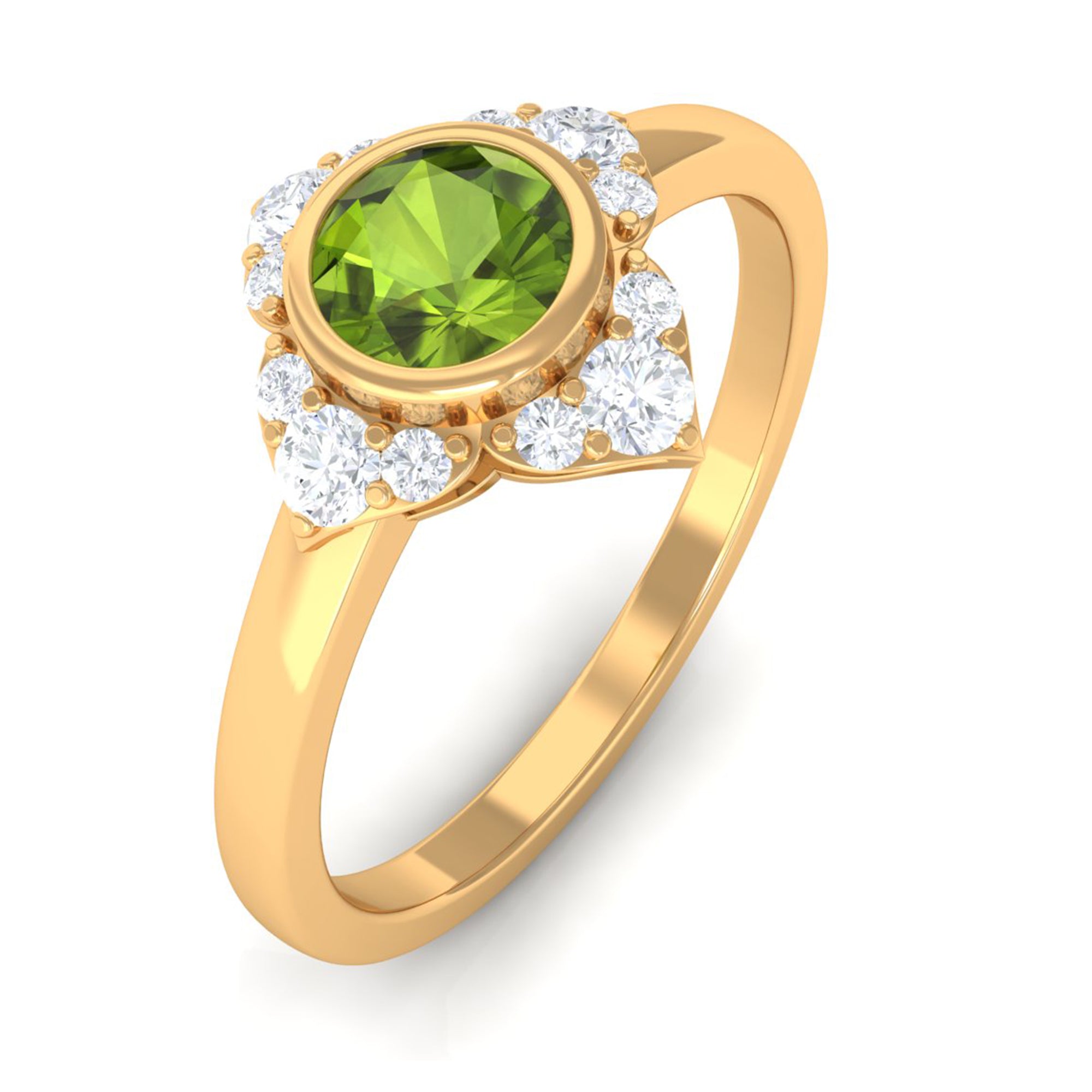 0.50 CT Vintage Inspired Peridot Engagement Ring with Diamond AAA - Rosec Jewels