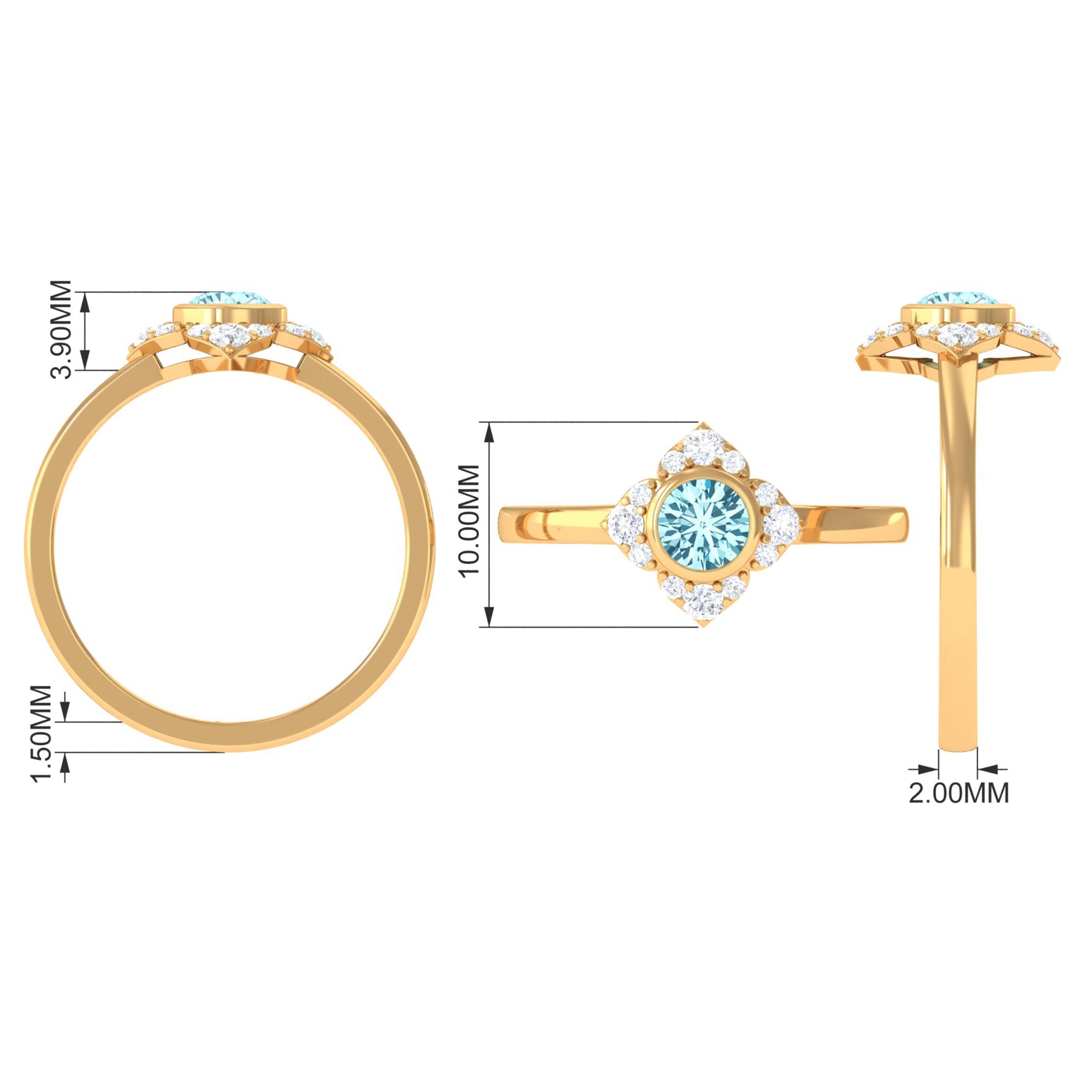Bezel Set Aquamarine and Diamond Flower Engagement Ring with Certificate AAA - Rosec Jewels