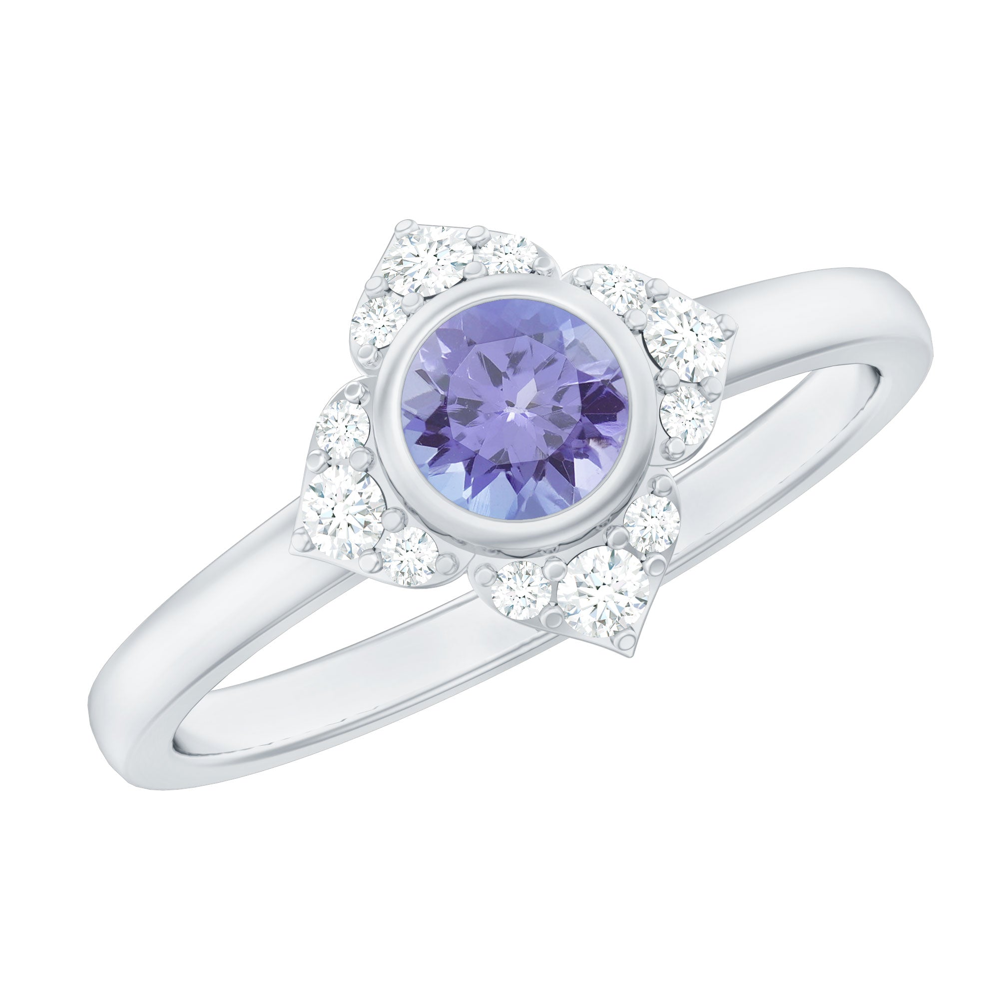 Certified Real Tanzanite Flower Engagement Ring with Diamond AAA - Rosec Jewels