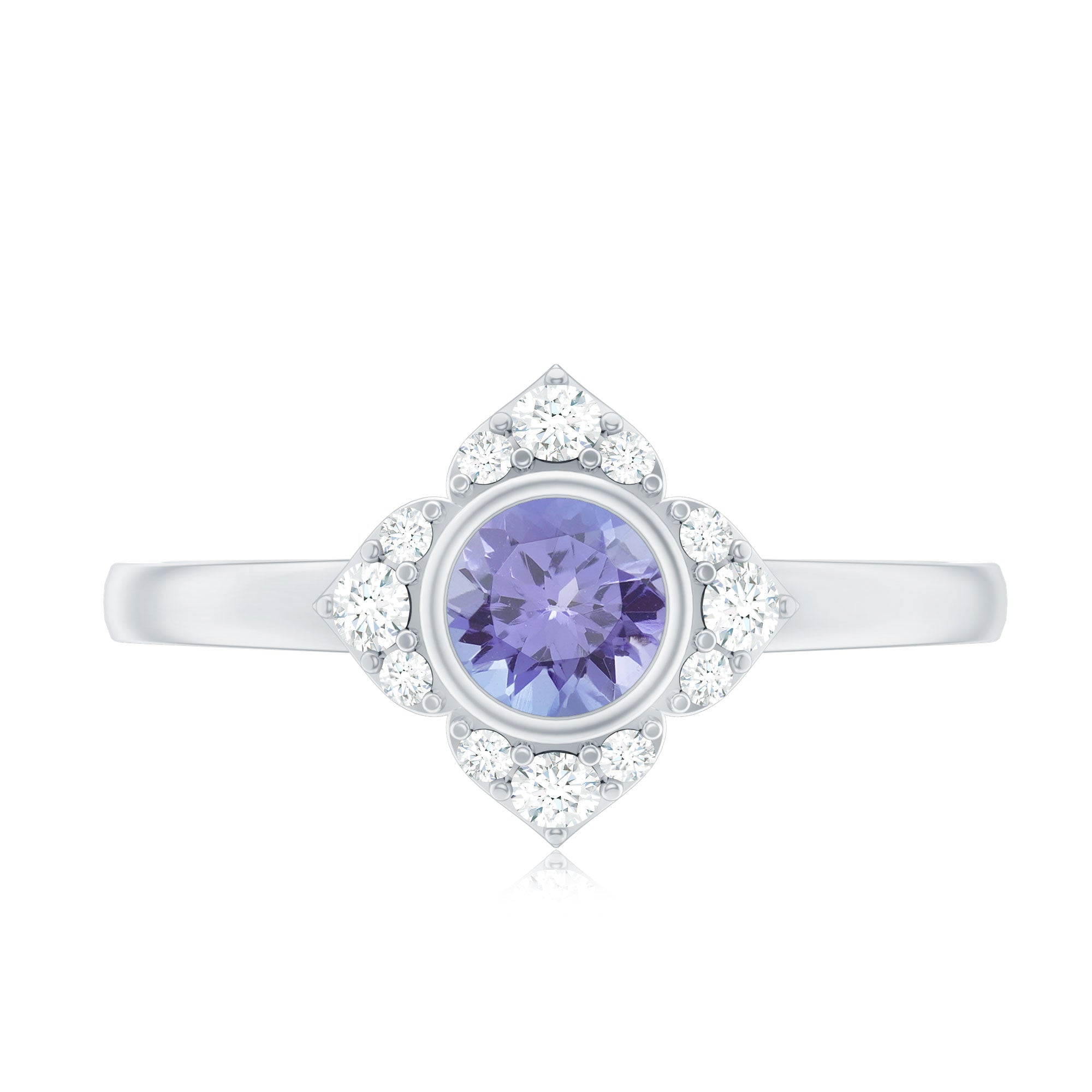 Certified Real Tanzanite Flower Engagement Ring with Diamond AAA - Rosec Jewels