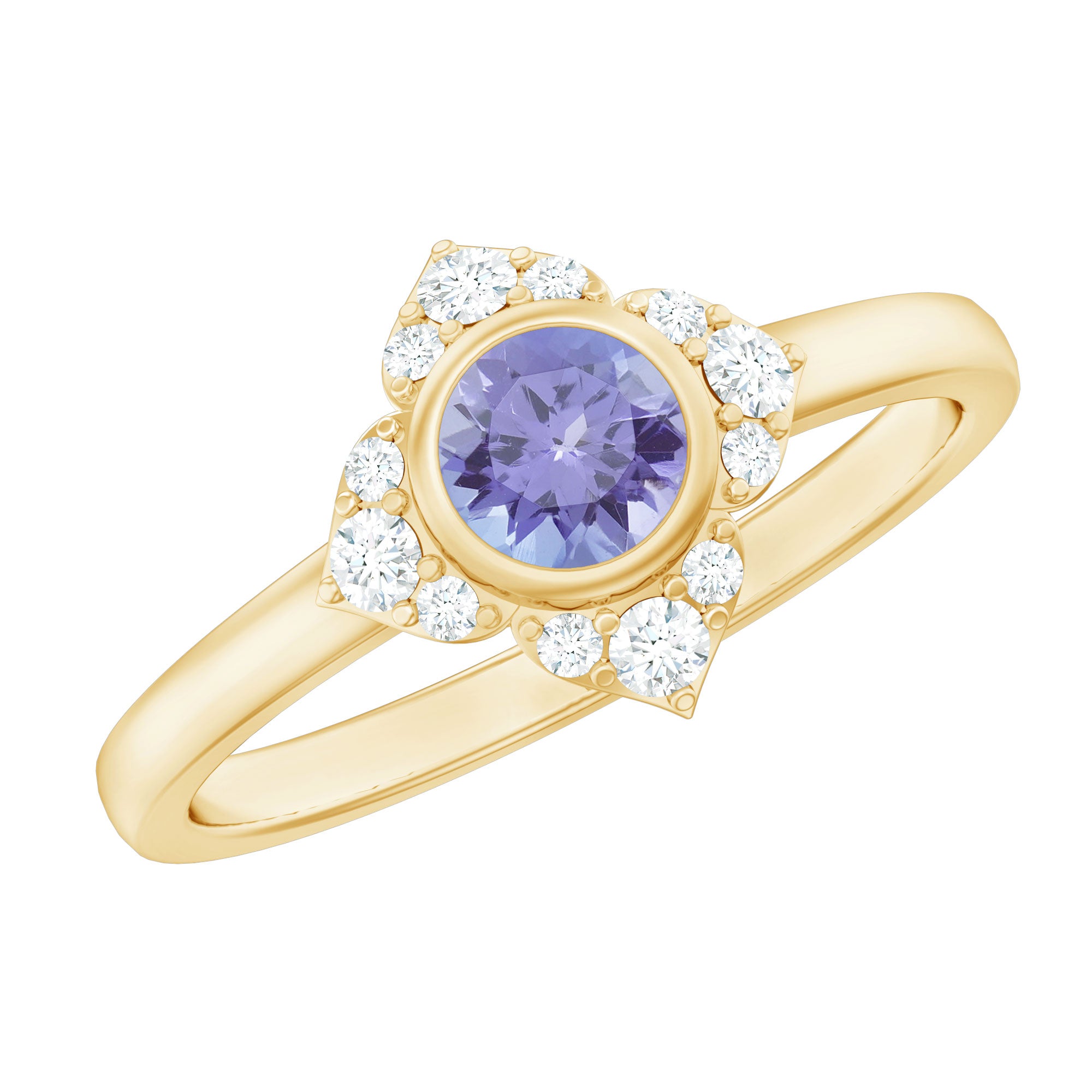 Certified Real Tanzanite Flower Engagement Ring with Diamond AAA - Rosec Jewels