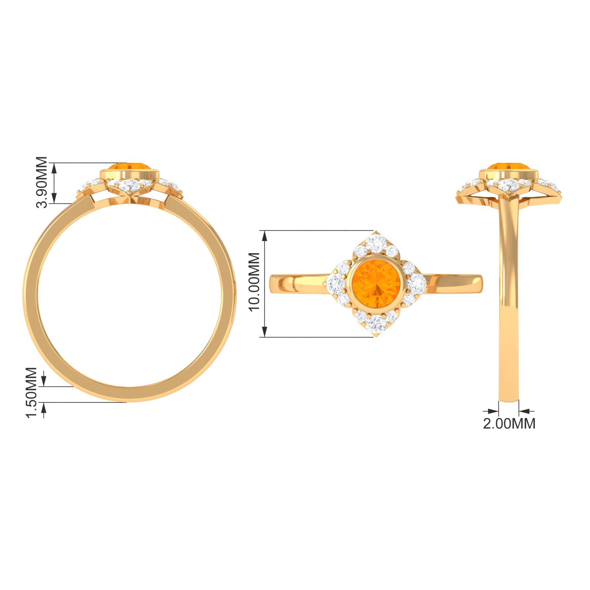 Bezel Set Orange Fire Opal Flower Engagement Ring with Diamond AAA - Rosec Jewels