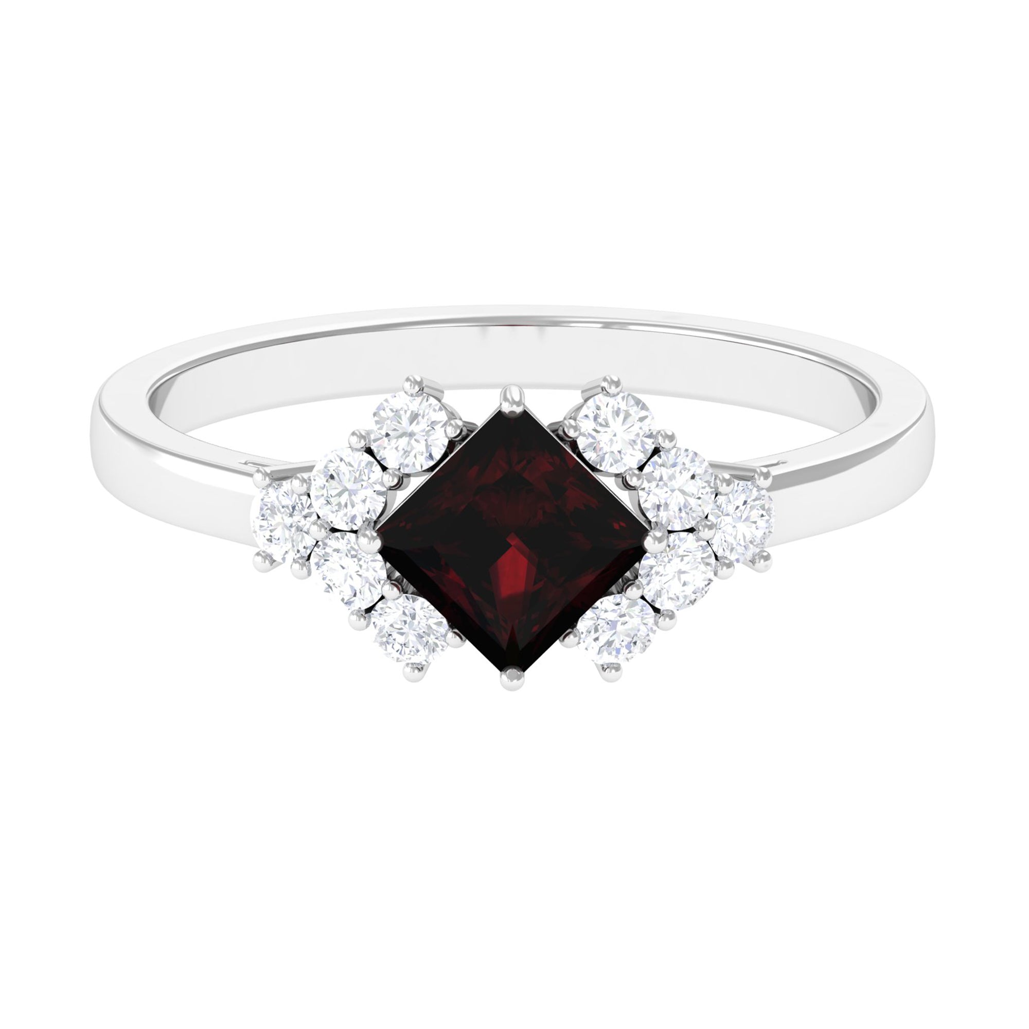 Real 6mm Garnet Princess Cut Engagement Ring with Diamond