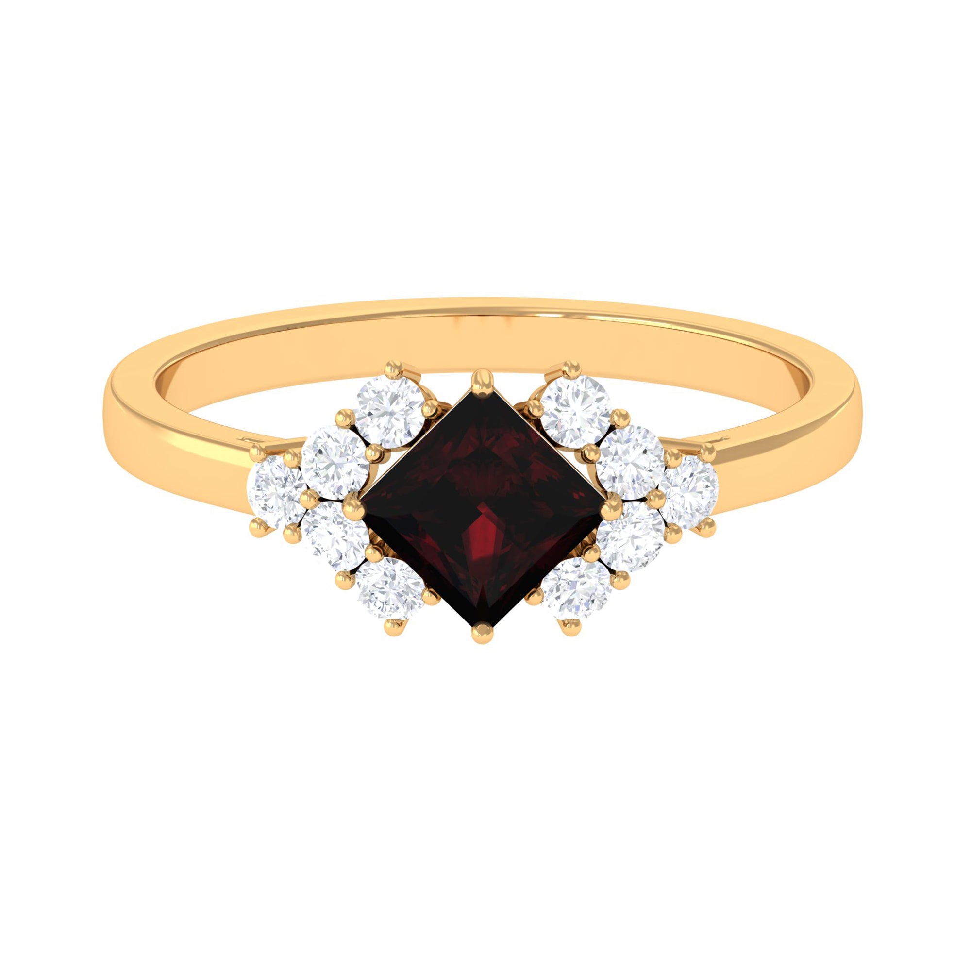 Real 6mm Garnet Princess Cut Engagement Ring with Diamond AAA - Rosec Jewels