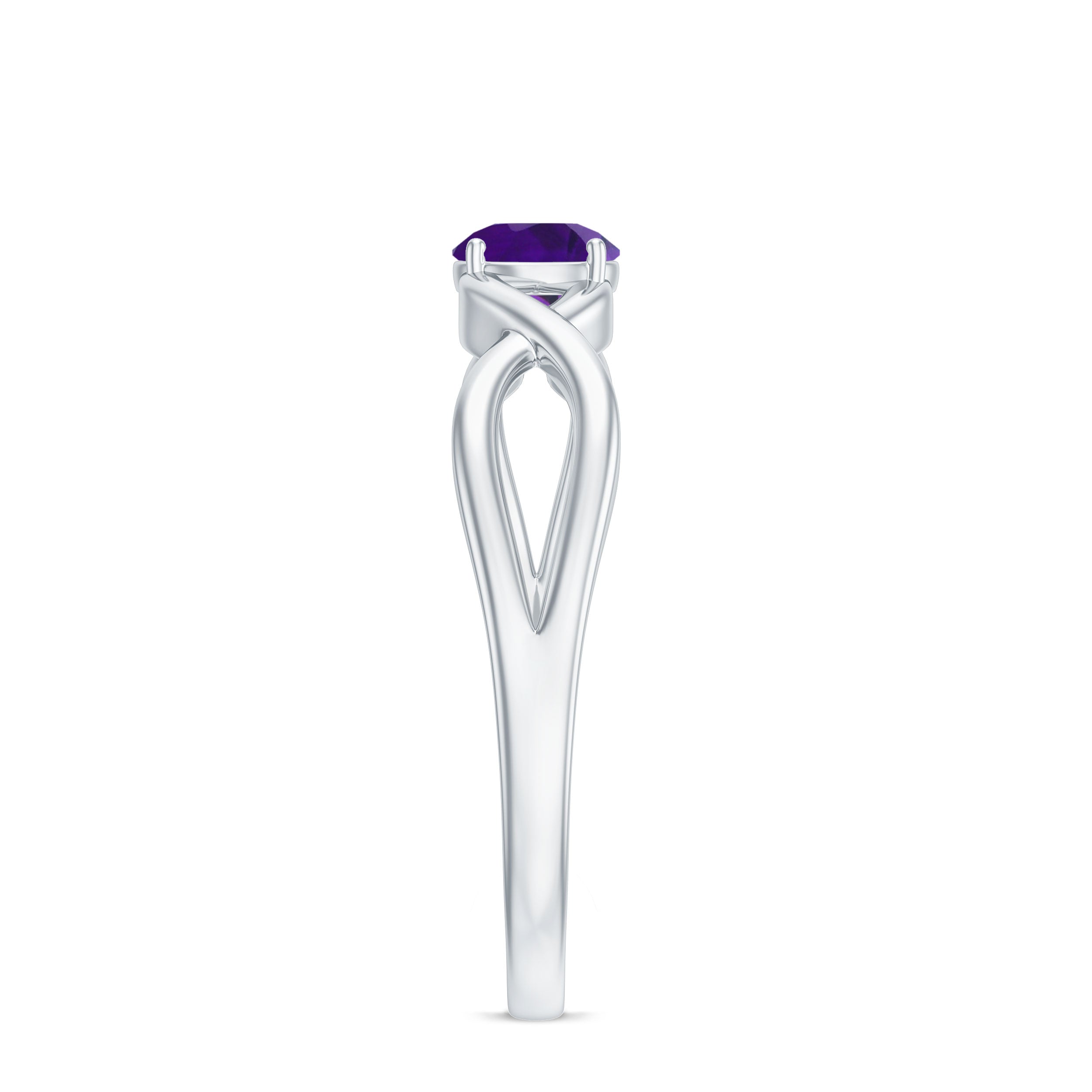 Solitaire Amethyst Crossover Engagement Ring AAA - Rosec Jewels