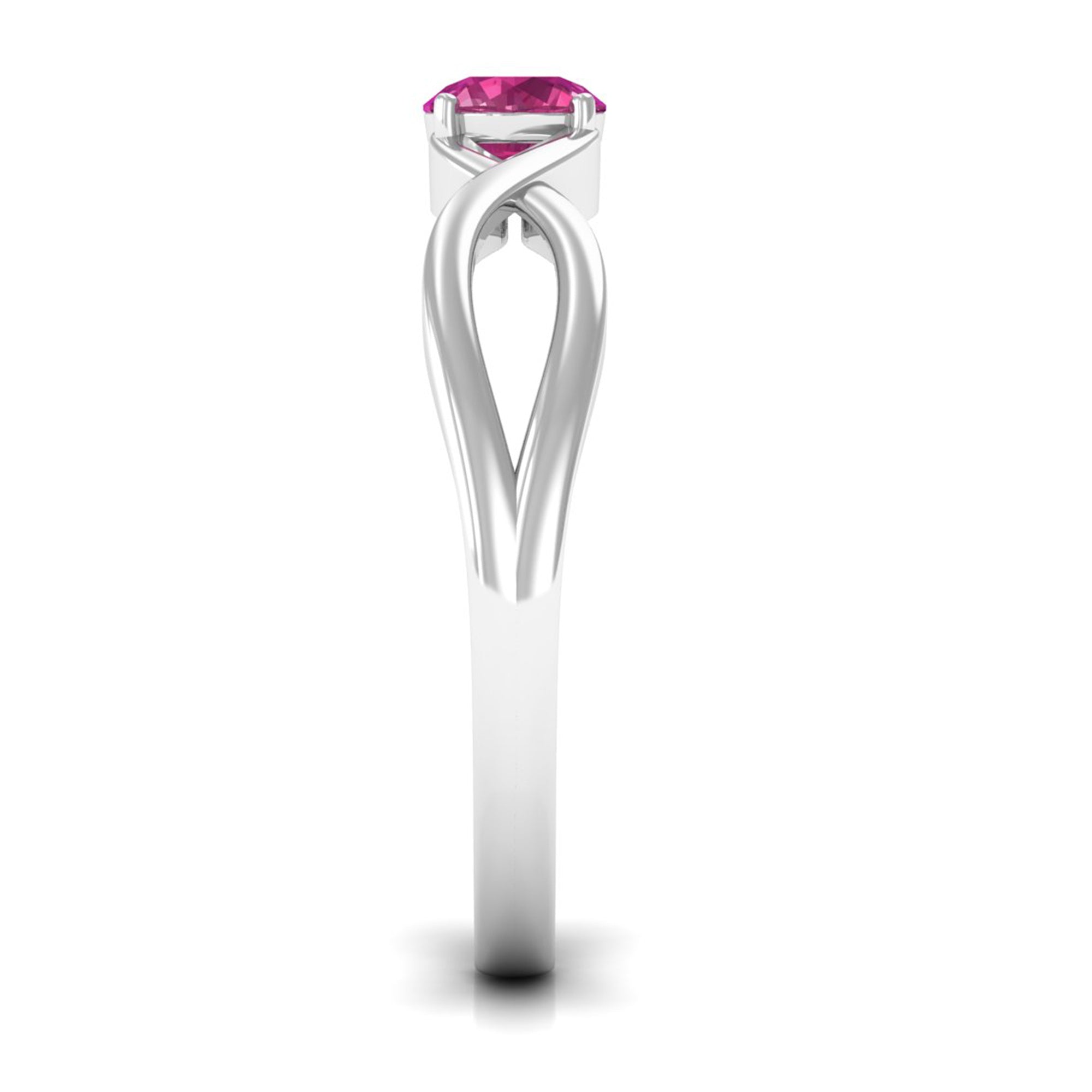 1/4 CT Real Pink Tourmaline Solitaire Ring with Crossover Shank AAA - Rosec Jewels