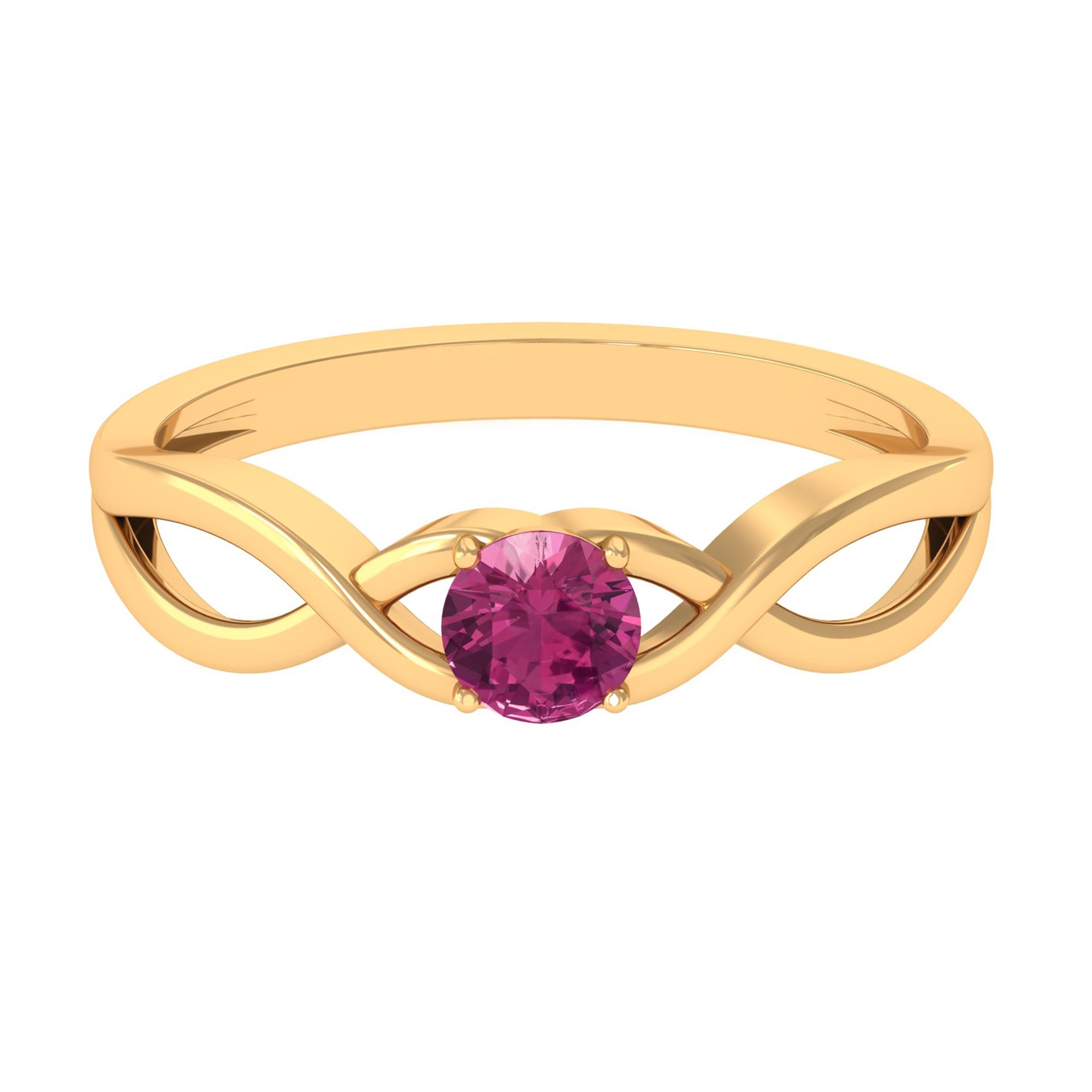 1/4 CT Real Pink Tourmaline Solitaire Ring with Crossover Shank AAA - Rosec Jewels