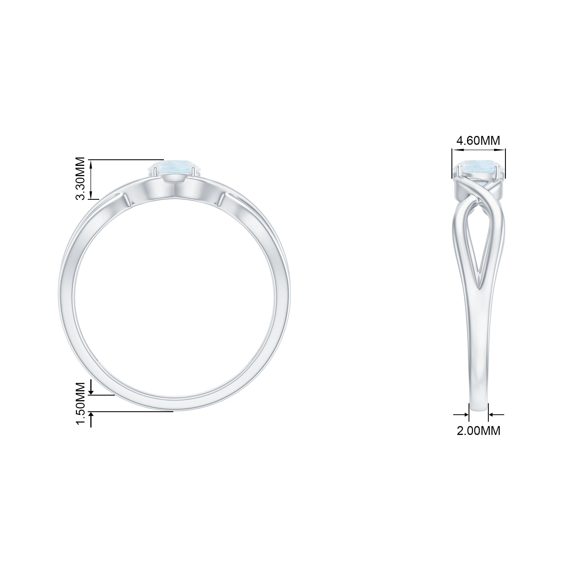 Round Moonstone Solitaire Promise Ring in Crossover Shank AAA - Rosec Jewels