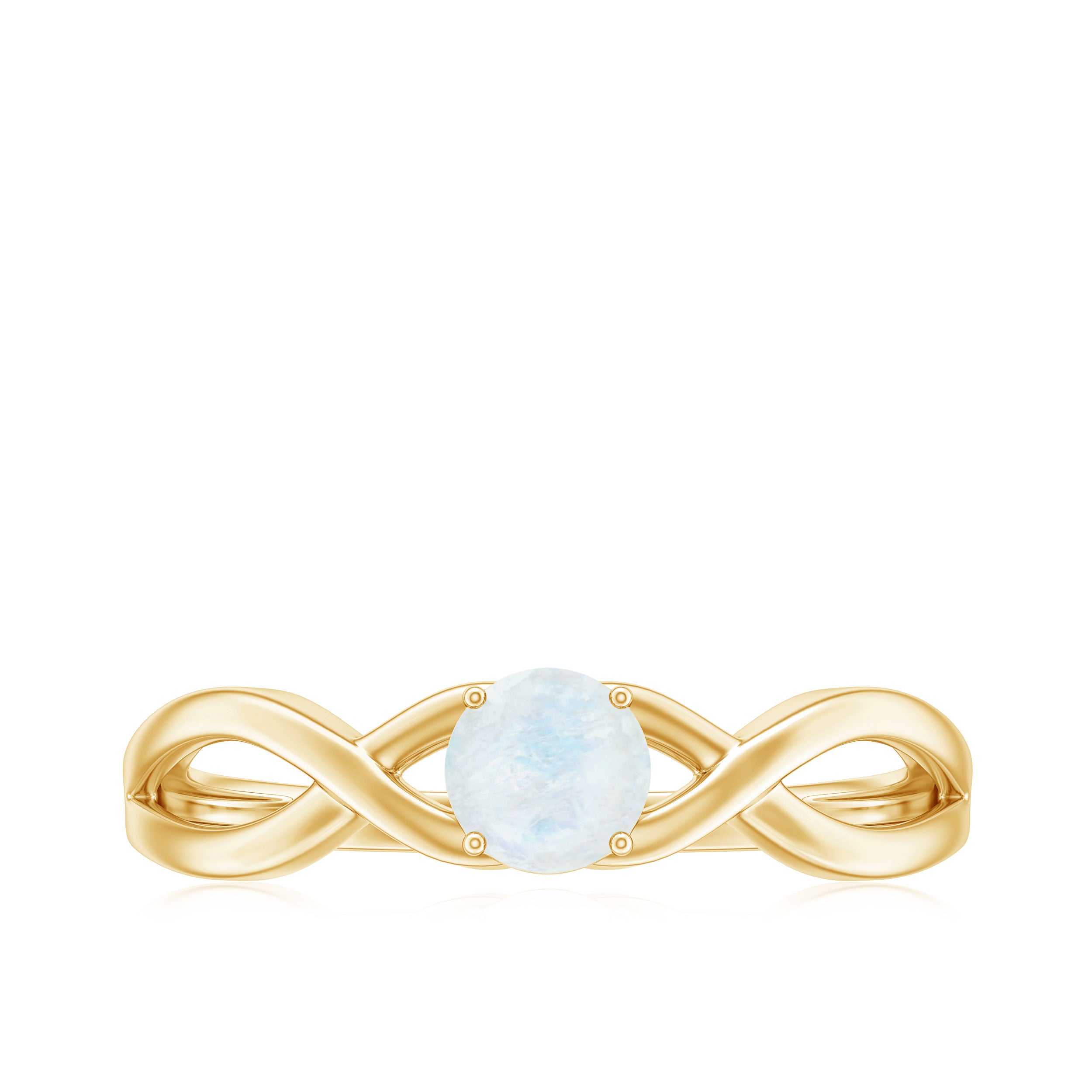 Round Moonstone Solitaire Promise Ring in Crossover Shank AAA - Rosec Jewels