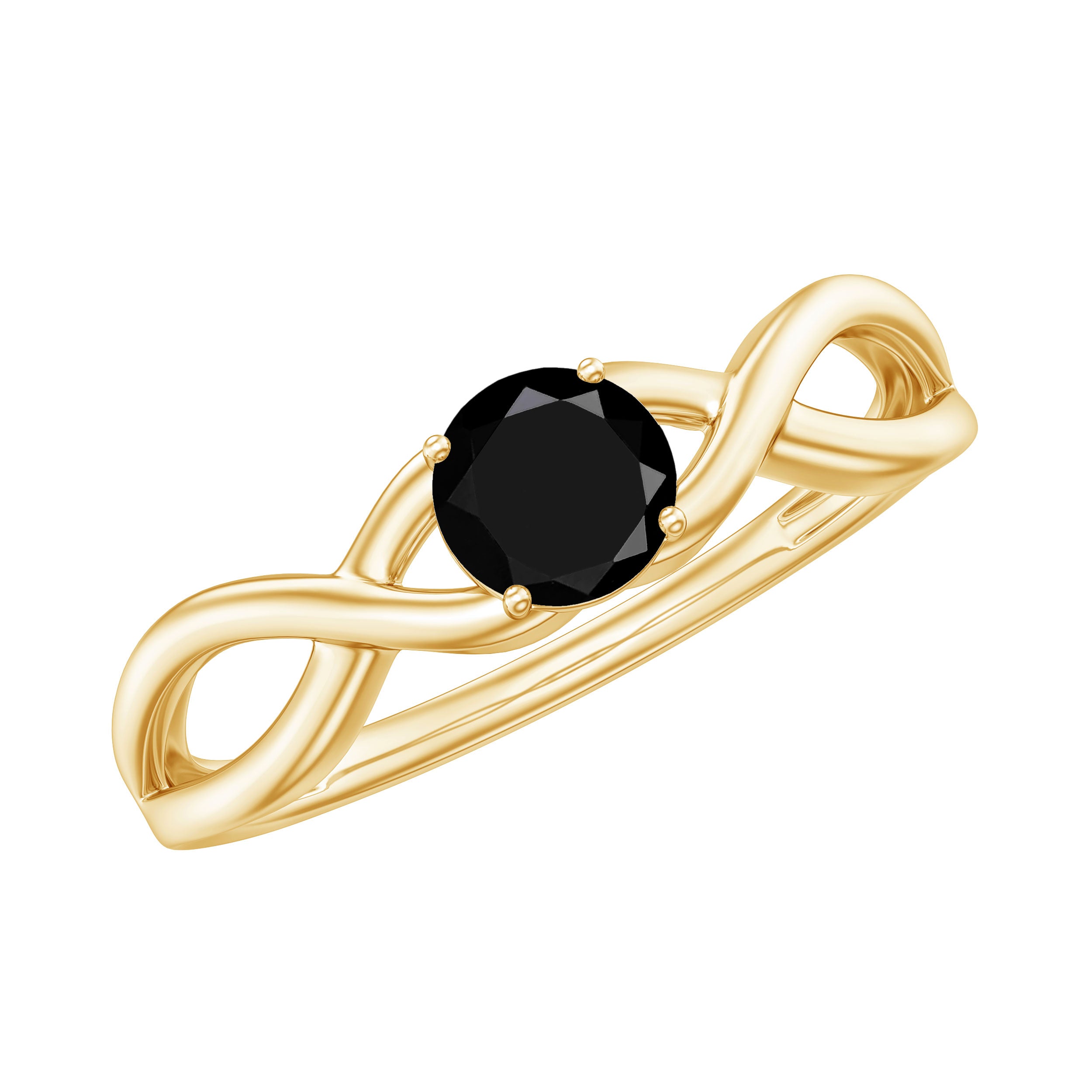 Natural Black Spinel Proposal Ring with Crossover Shank AAA - Rosec Jewels