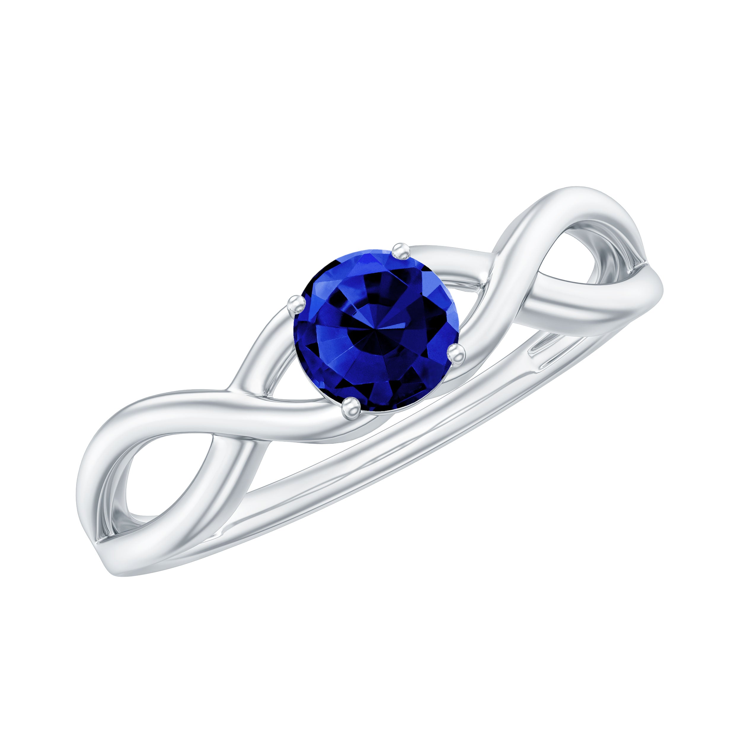3/4 CT Solitaire Created Blue Sapphire Crossover Engagement Ring
