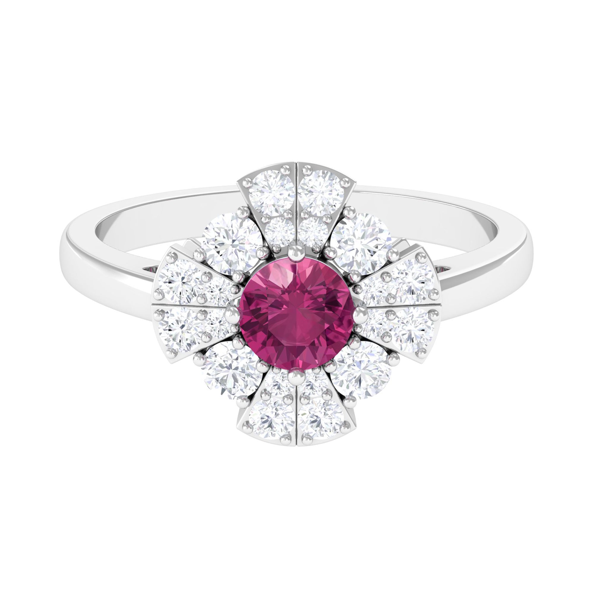 Pink Tourmaline Flower Inspired Engagement Ring with Moissanite AAA - Rosec Jewels