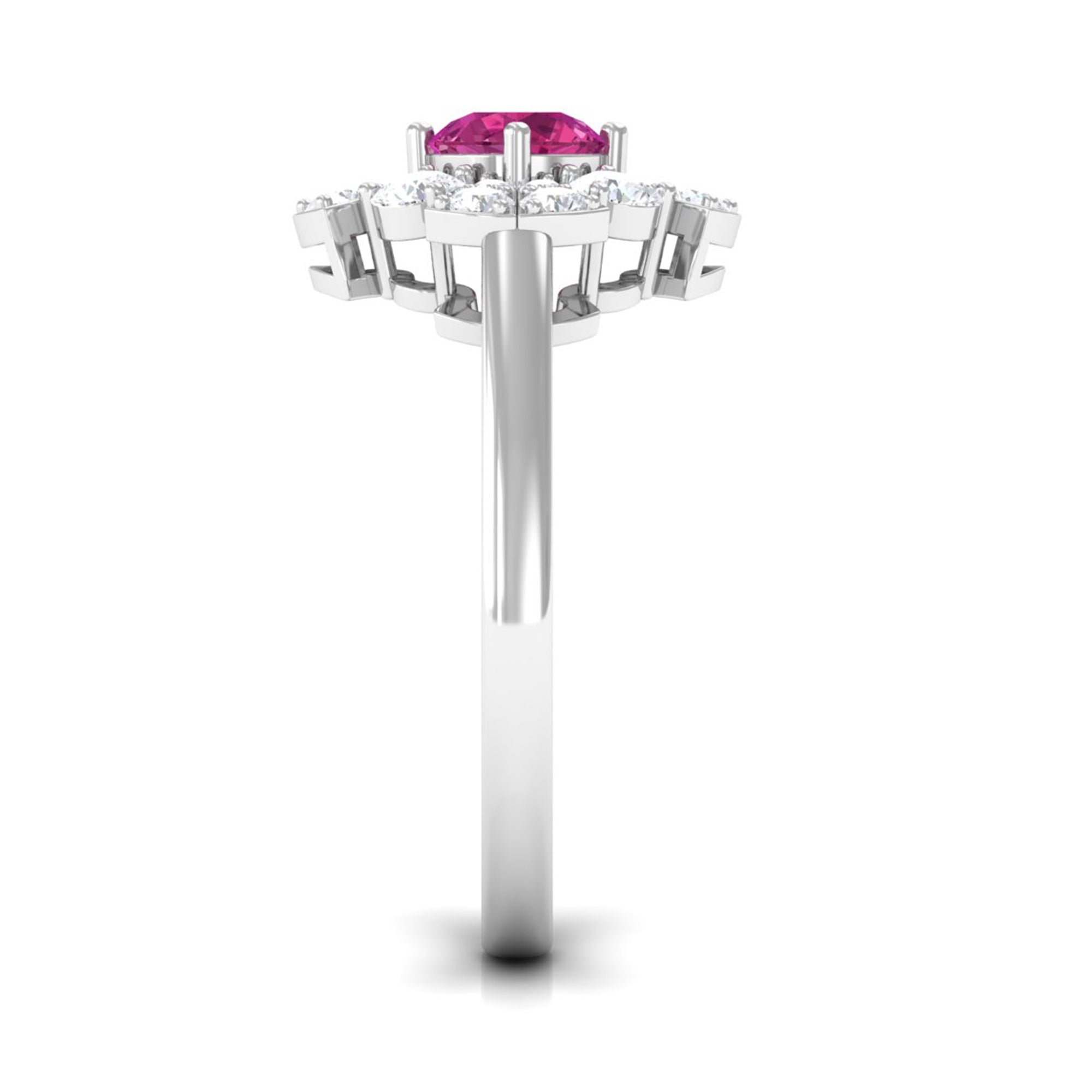 Pink Tourmaline Flower Inspired Engagement Ring with Moissanite AAA - Rosec Jewels