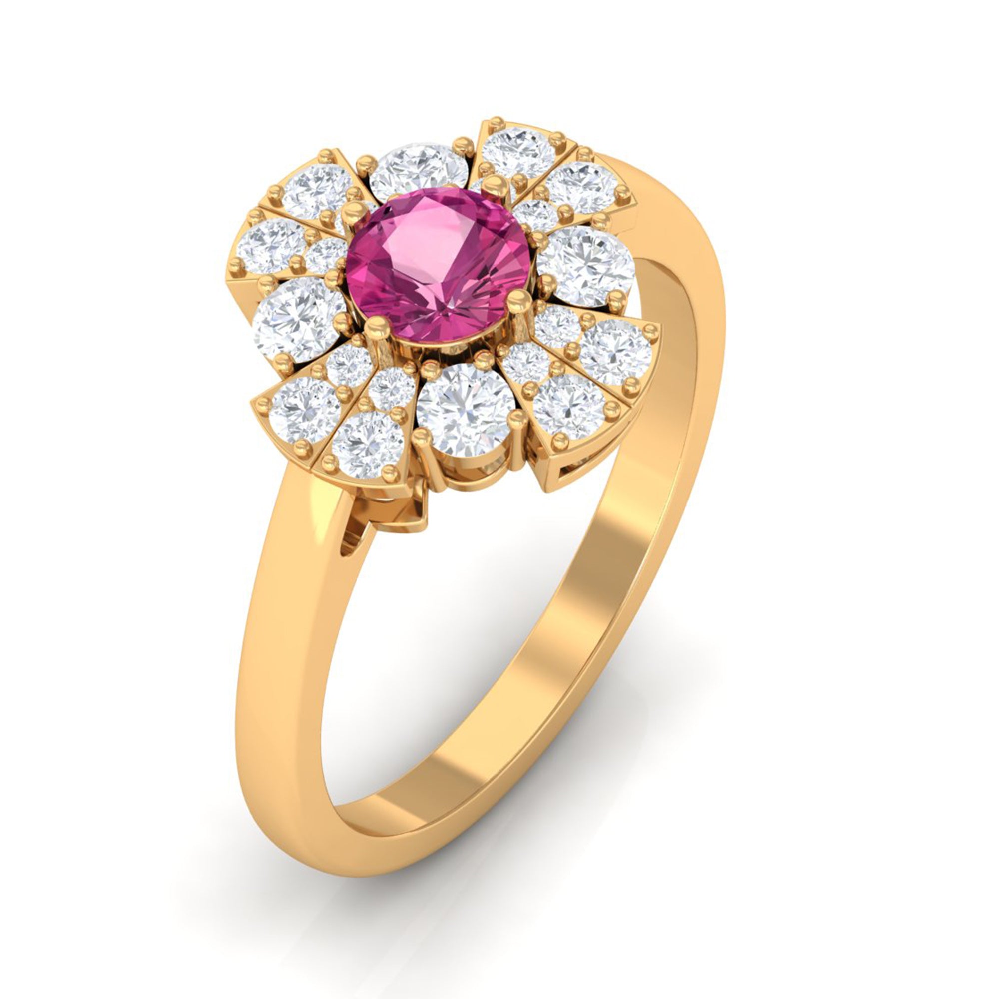 Pink Tourmaline Flower Inspired Engagement Ring with Moissanite AAA - Rosec Jewels