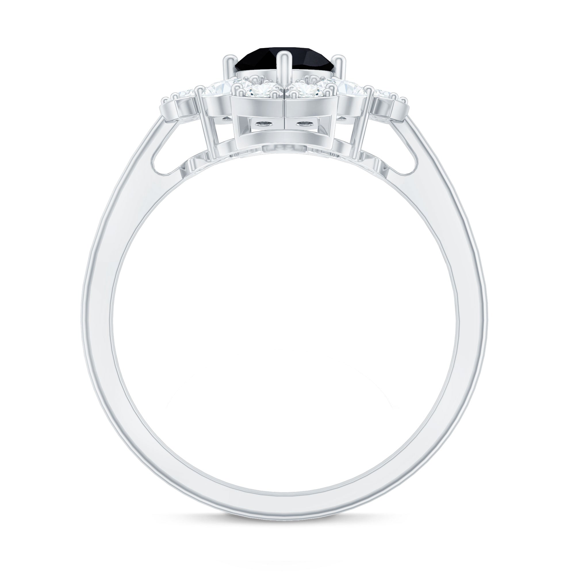 Natural Black Spinel Flower Engagement Ring with Moissanite AAA - Rosec Jewels
