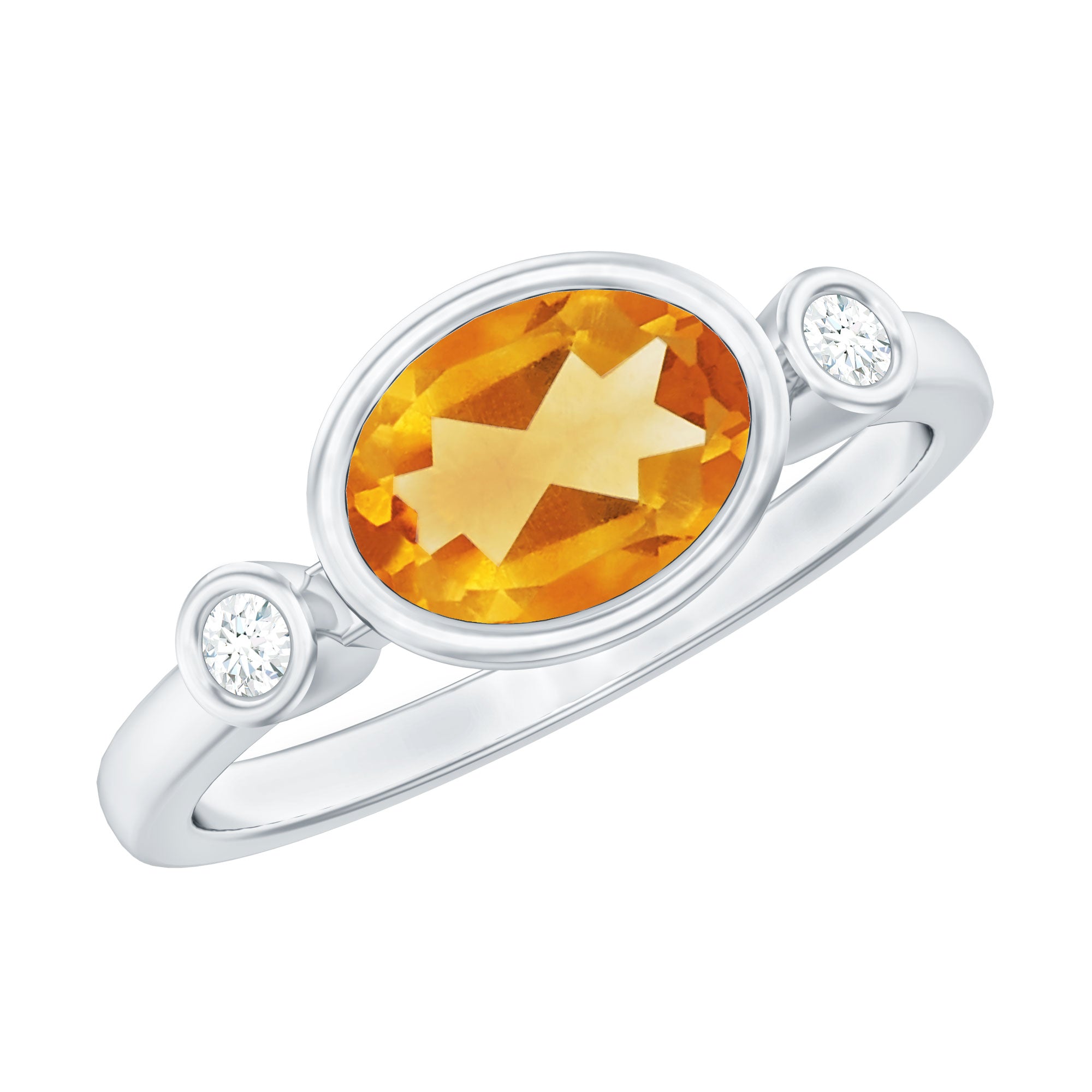 Natural 6X8mm Citrine Diamond Oval Engagement Ring in Bezel Set AAA - Rosec Jewels