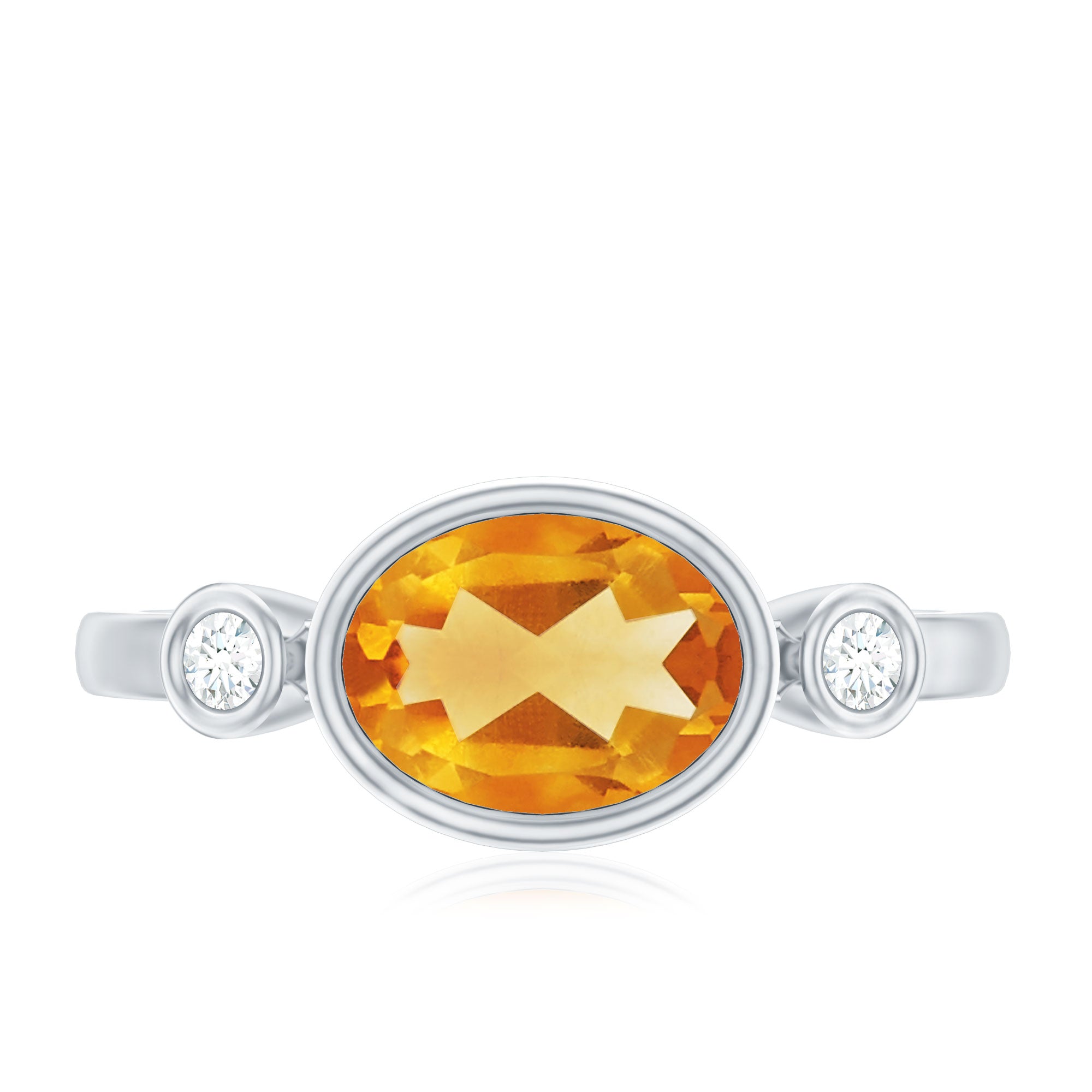 Natural 6X8mm Citrine Diamond Oval Engagement Ring in Bezel Set AAA - Rosec Jewels