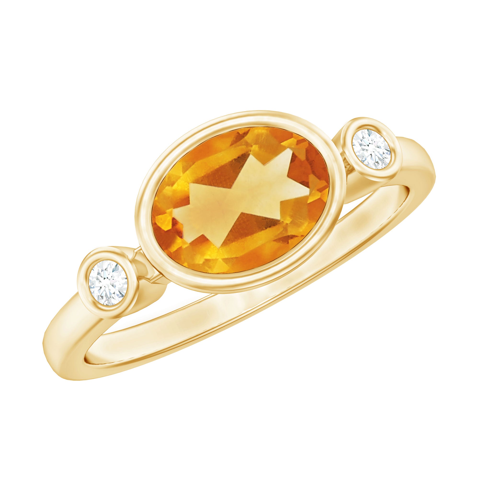 Natural 6X8mm Citrine Diamond Oval Engagement Ring in Bezel Set AAA - Rosec Jewels