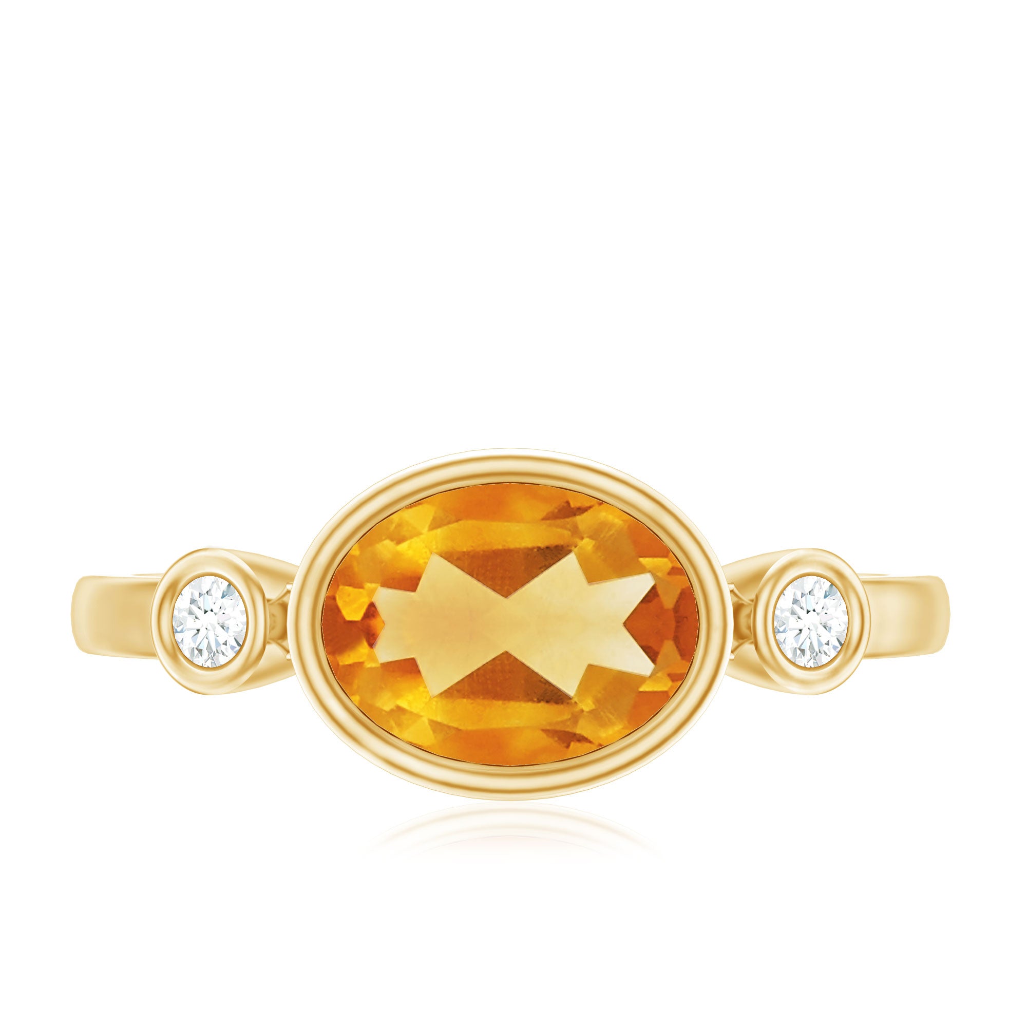 Natural 6X8mm Citrine Diamond Oval Engagement Ring in Bezel Set AAA - Rosec Jewels