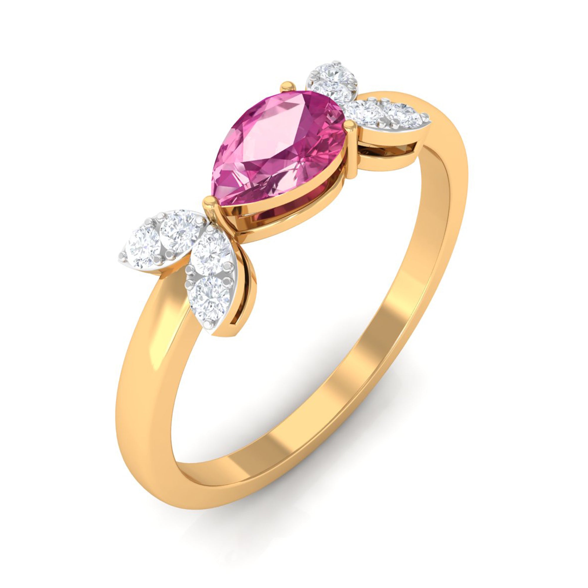 Minimal Pink Tourmaline Leaf Promise Ring with Diamond AAA - Rosec Jewels