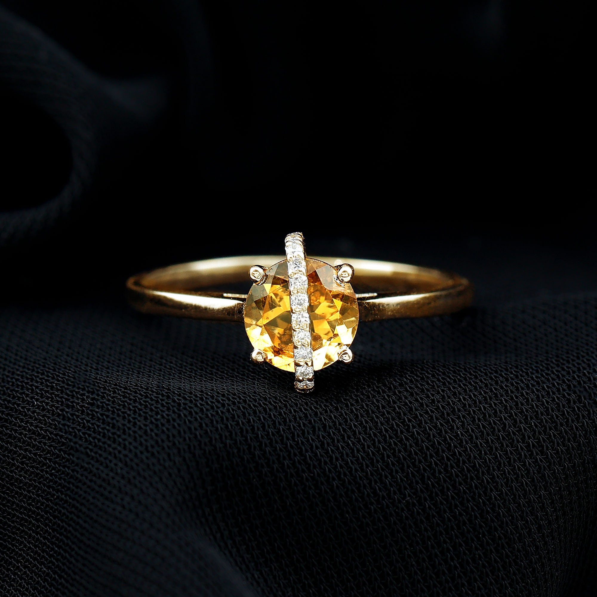 0.75 CT Designer Round Shape Citrine Ring with Diamond Stones AAA - Rosec Jewels