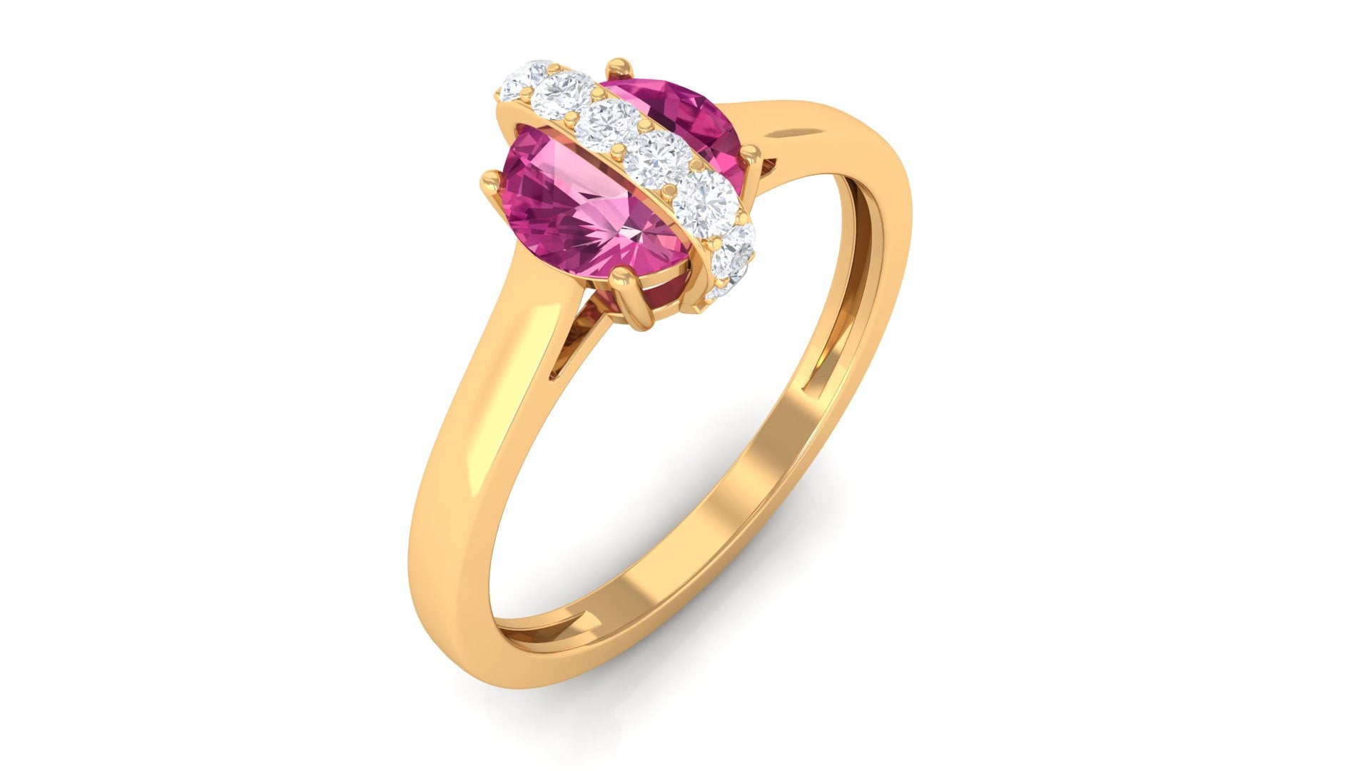Pink Tourmaline Designer Engagement Ring with Diamond AAA - Rosec Jewels