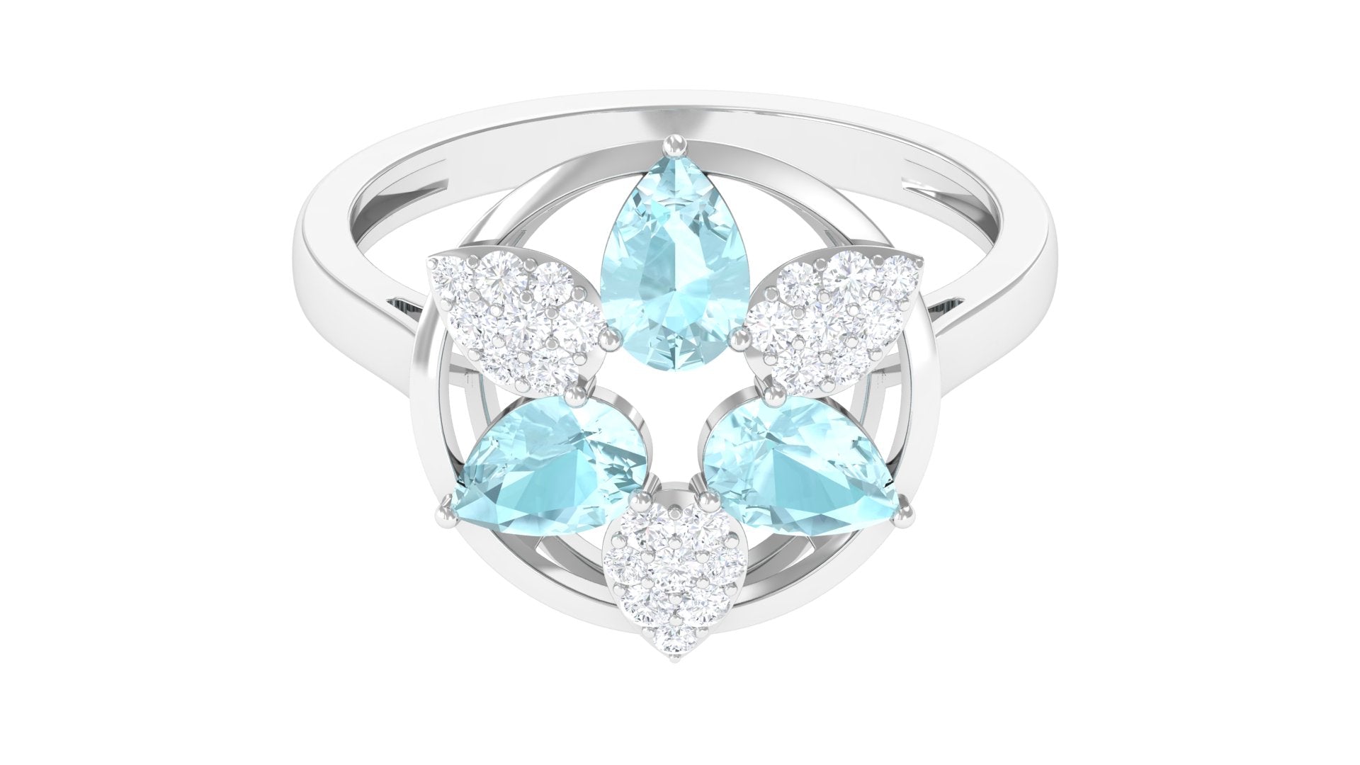 Sky Blue Topaz and Diamond Floral Cocktail Ring