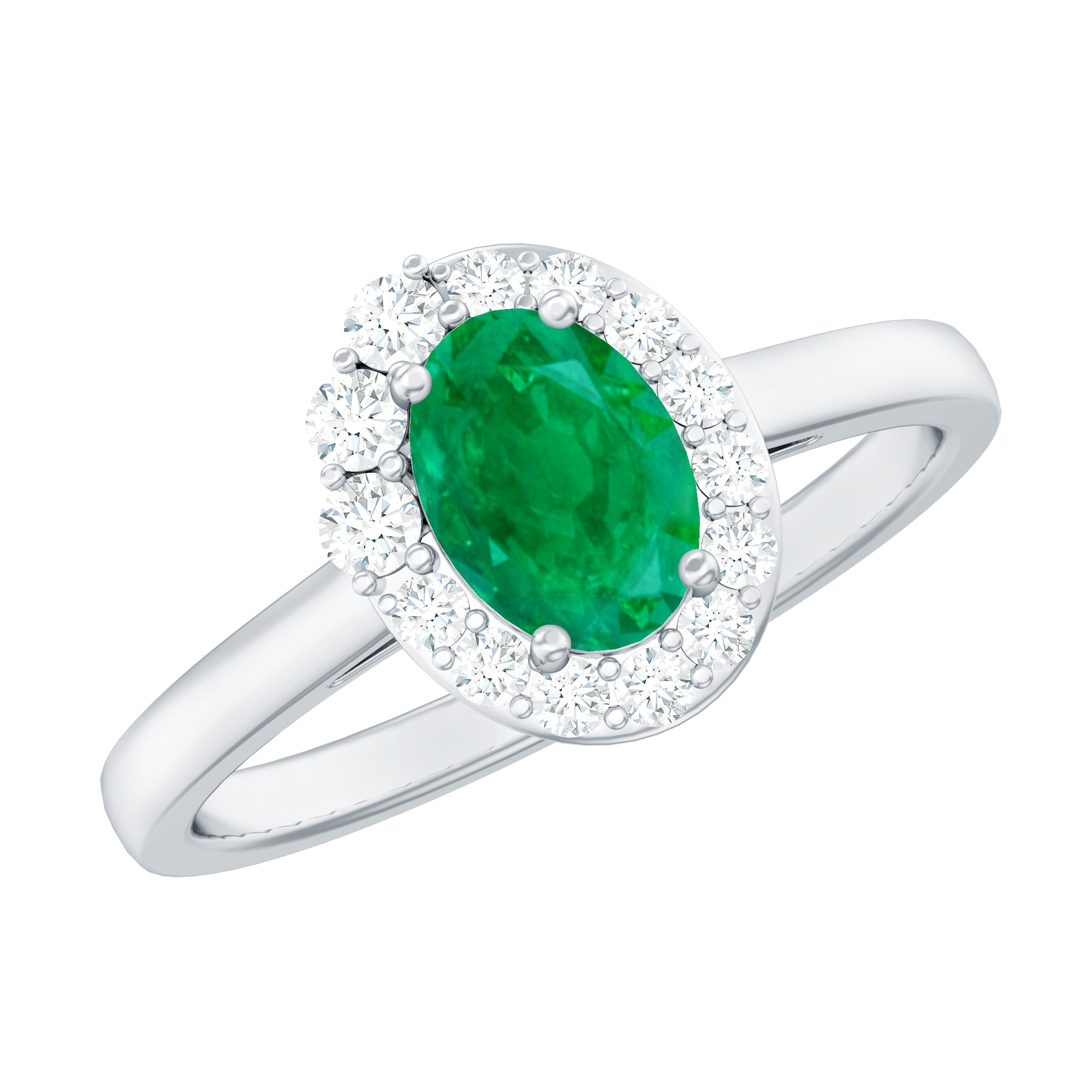 Natural Emerald Oval Engagement Ring with Diamond Halo