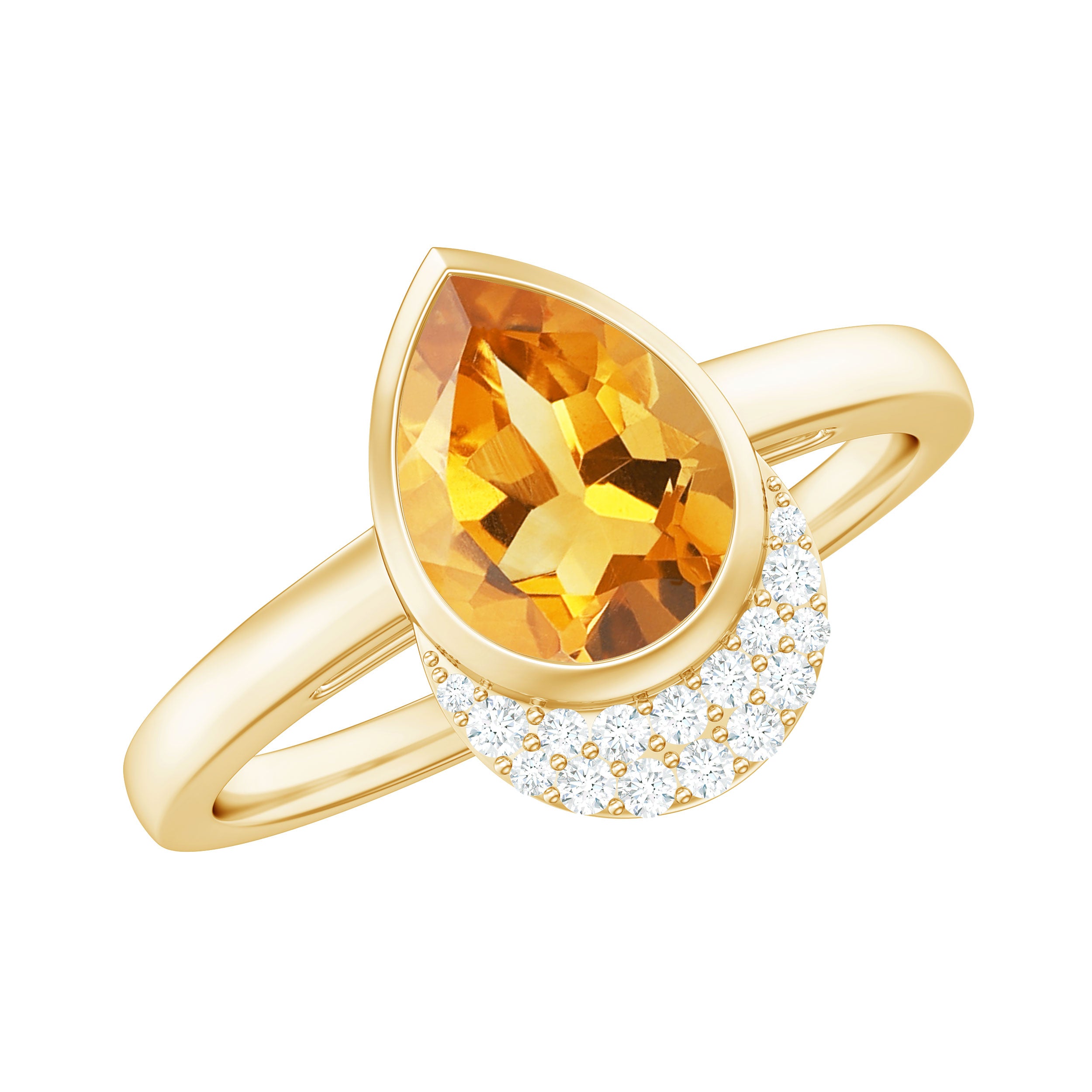 Real 1 Carat Citrine Teardrop Engagement Ring with Diamond AAA - Rosec Jewels